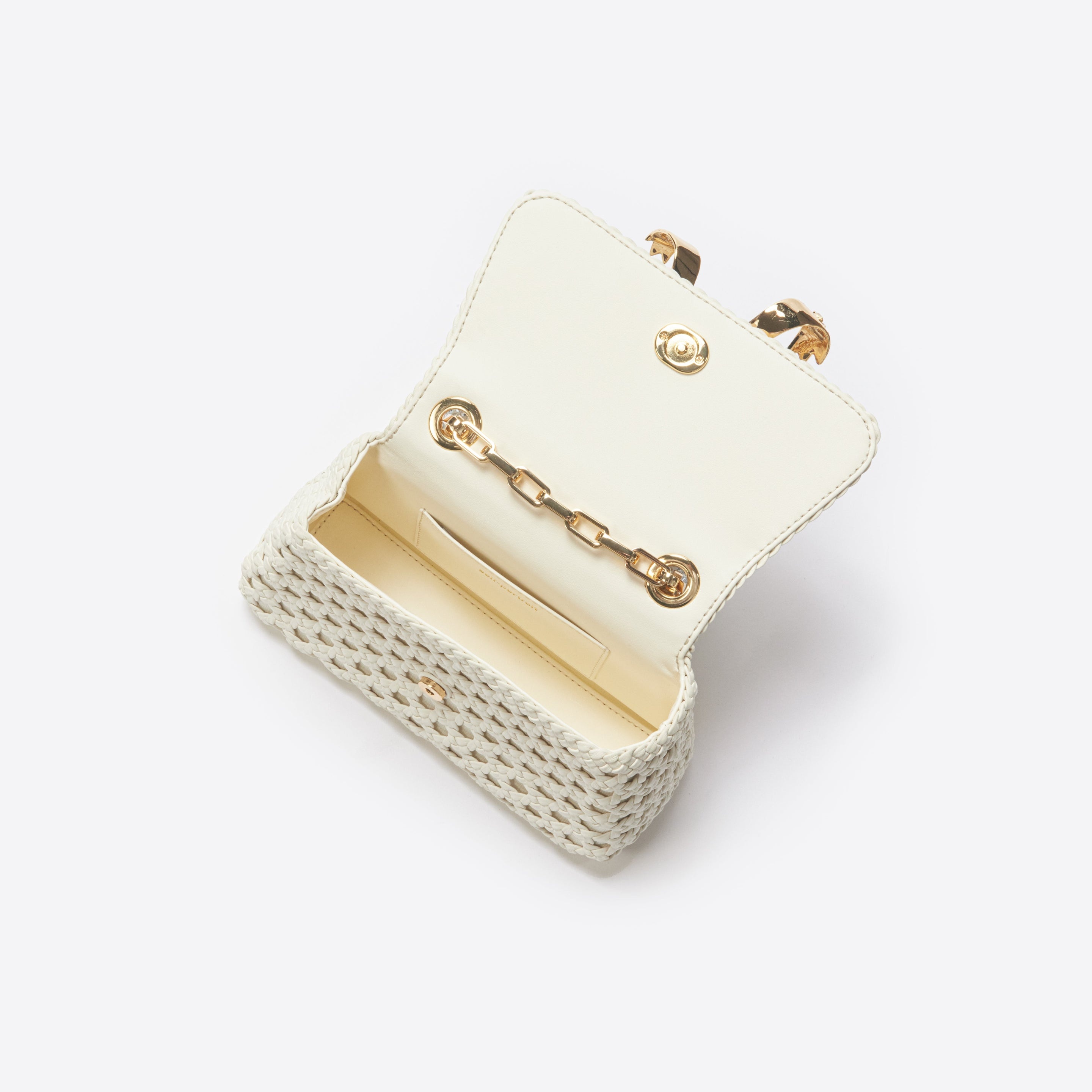 Cream Woven Leather Bag - 4