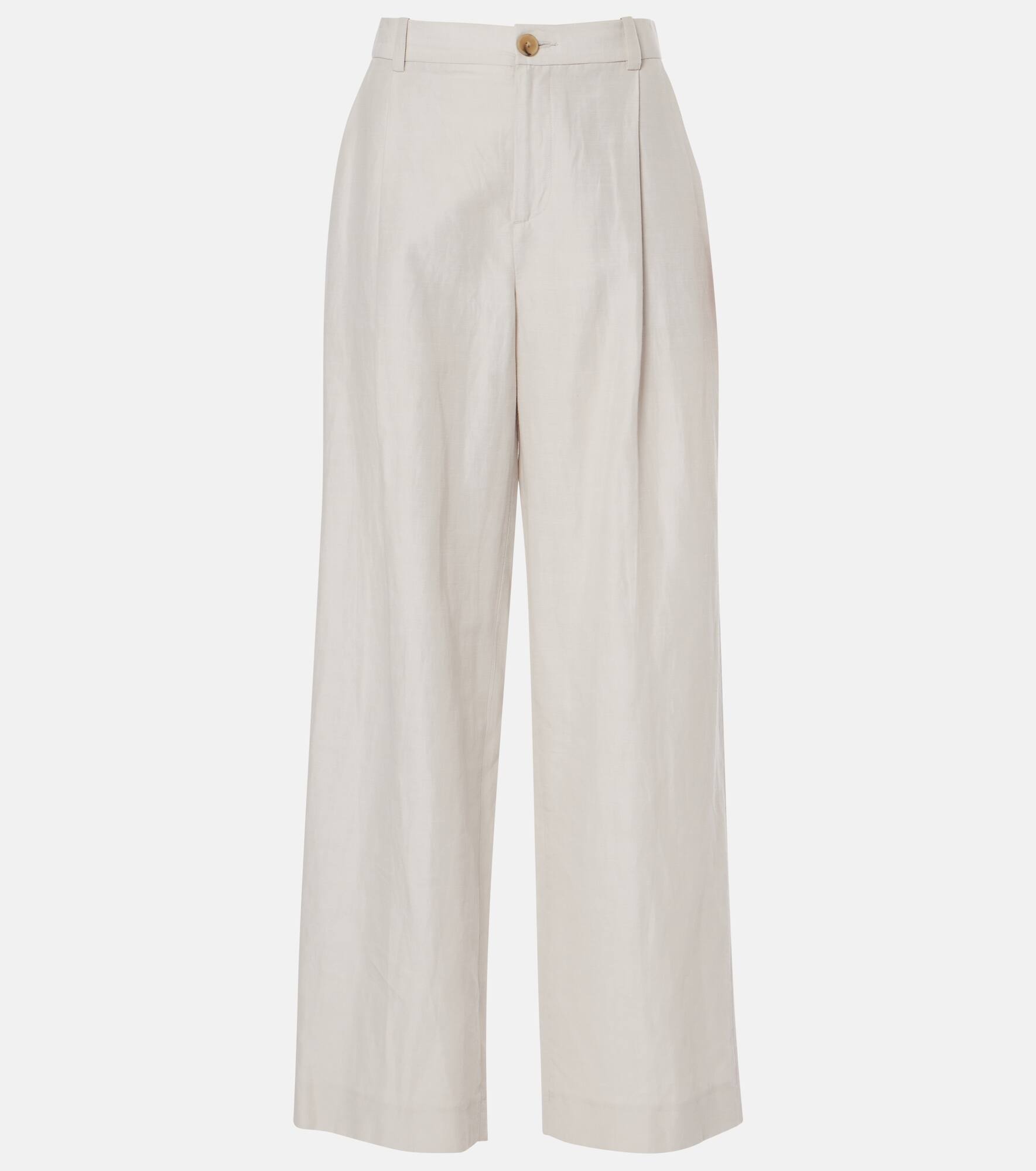 High-rise cotton-blend wide-leg pants - 1