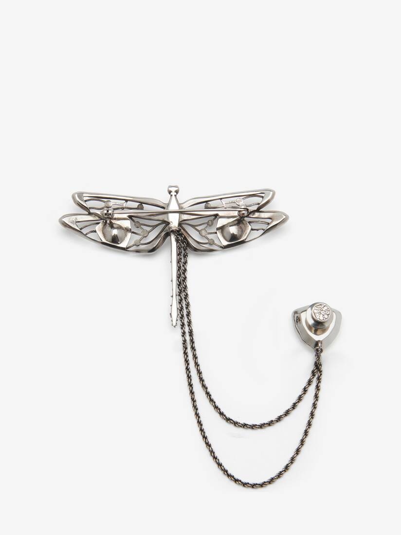 Men's Dragonfly Double Pin Brooch in Antique Silver - 3