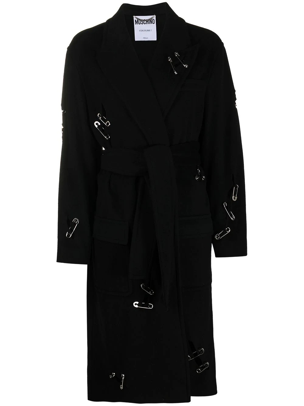 safety pin detail belted coat - 1