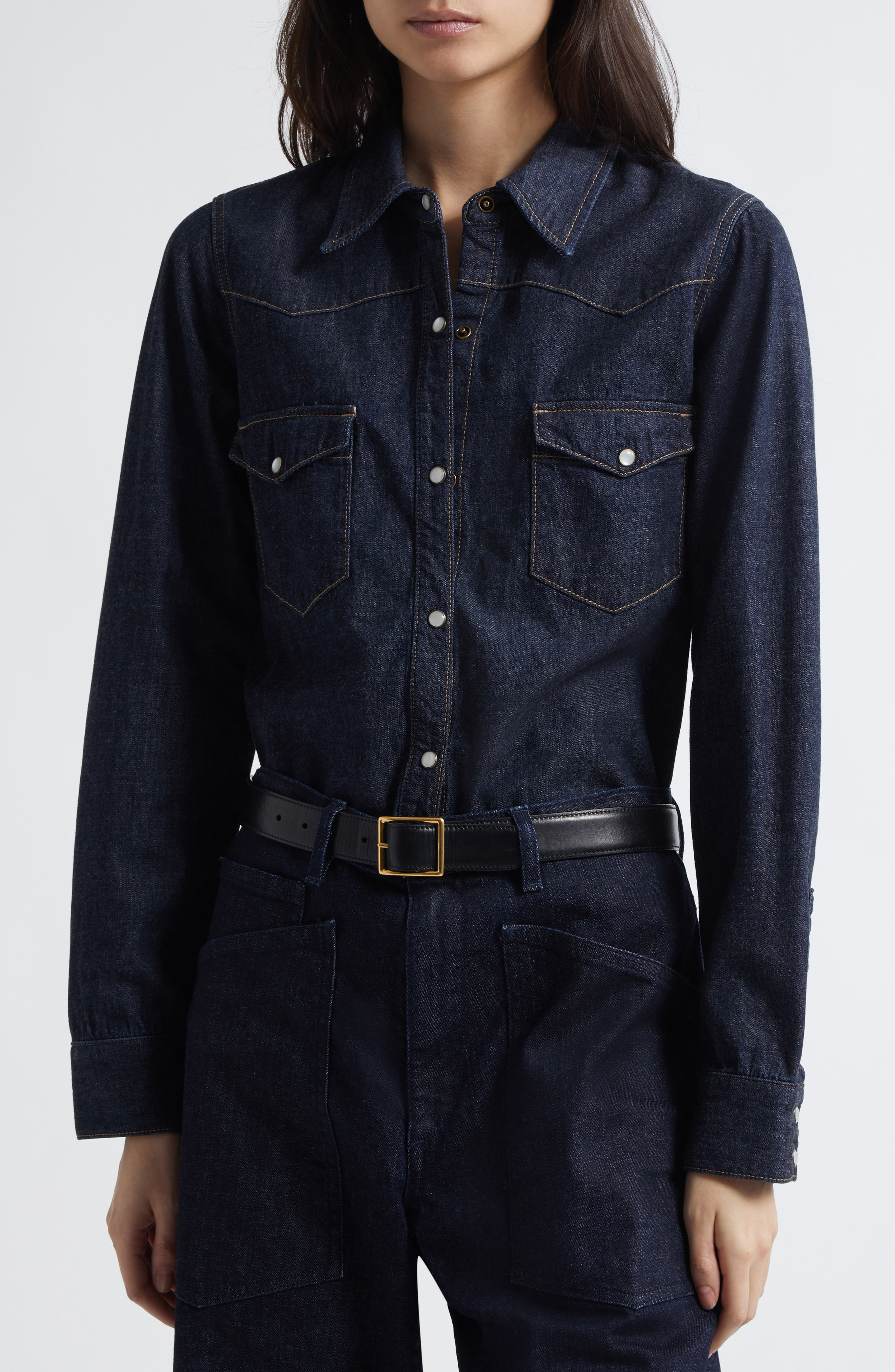 Nili Lotan Travis Long Sleeve Chambray Shirt in Indigo Rinse at Nordstrom - 5