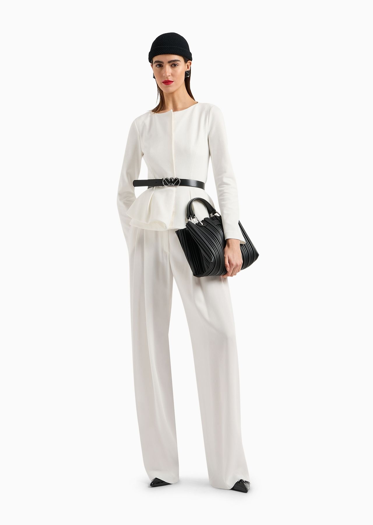 Flared single-breasted jacket in stretch Milano-stitch fabric - 4