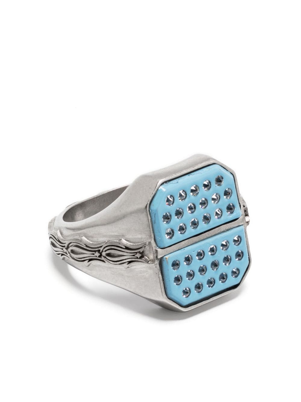 enamel rhinestone-embellished signet ring - 1
