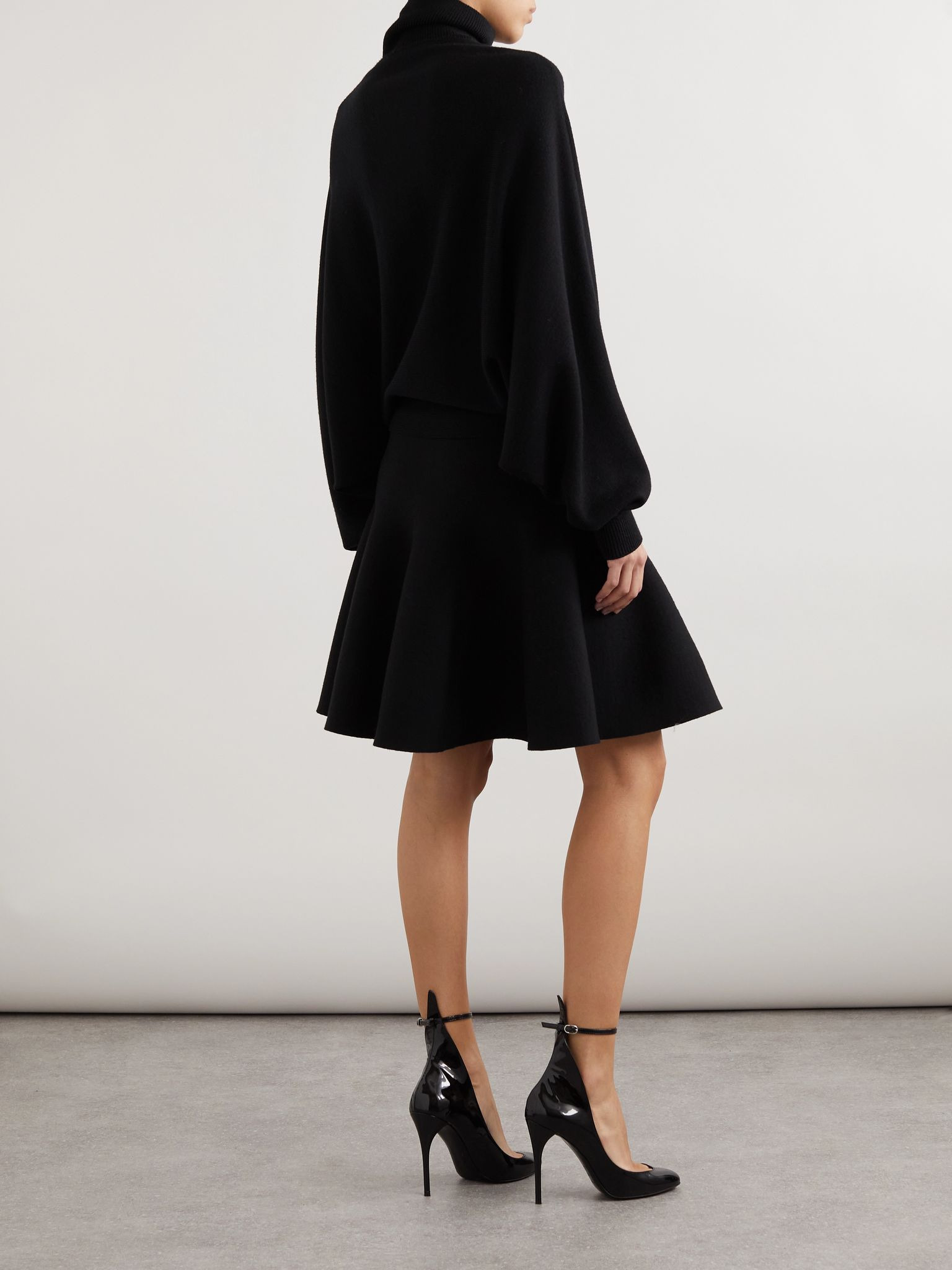 Pleated virgin wool and wool-blend turtleneck mini dress Black - 3