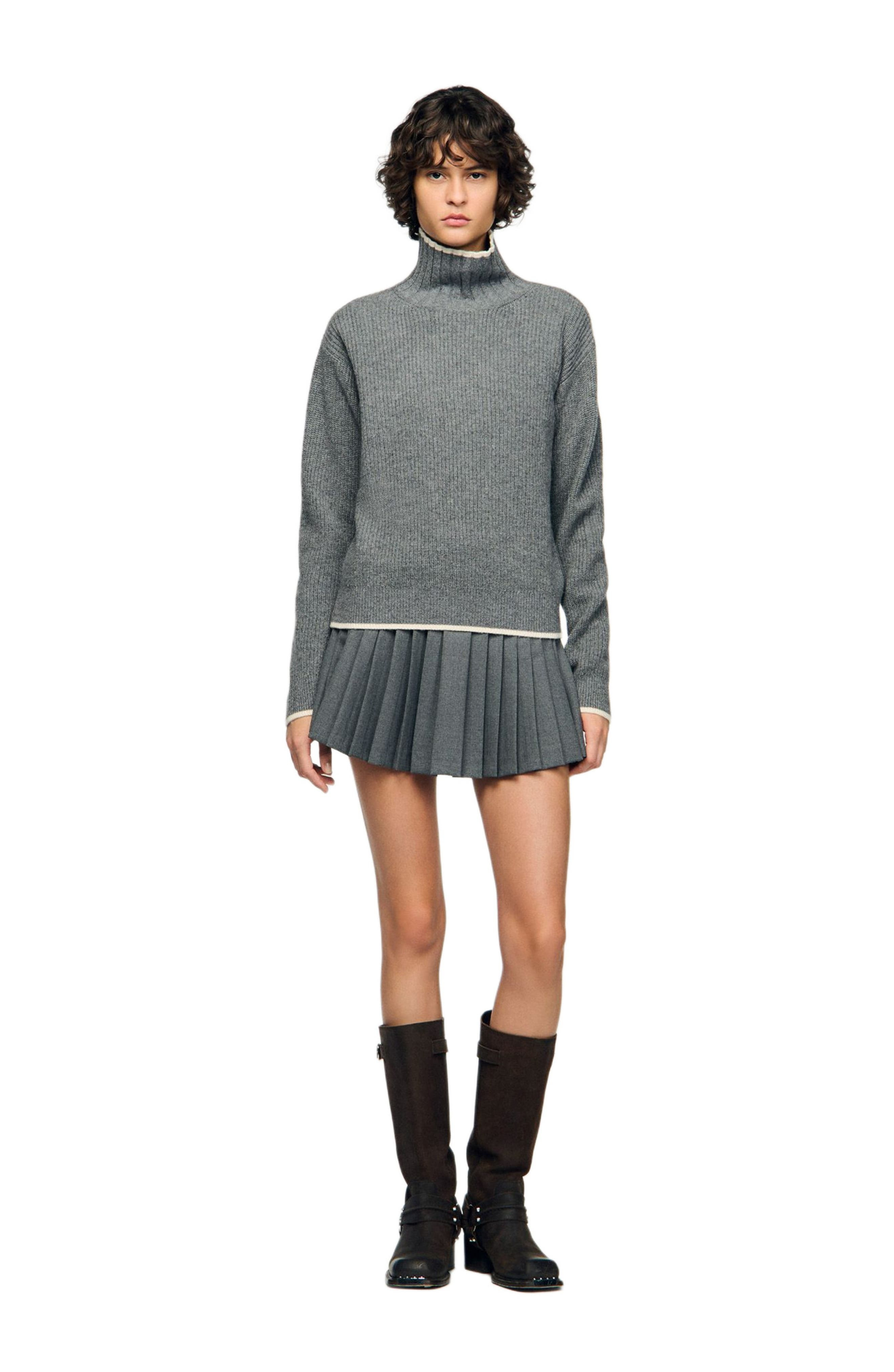 SANDRO Buckle accent pleated skort in Grey at Nordstrom - 7