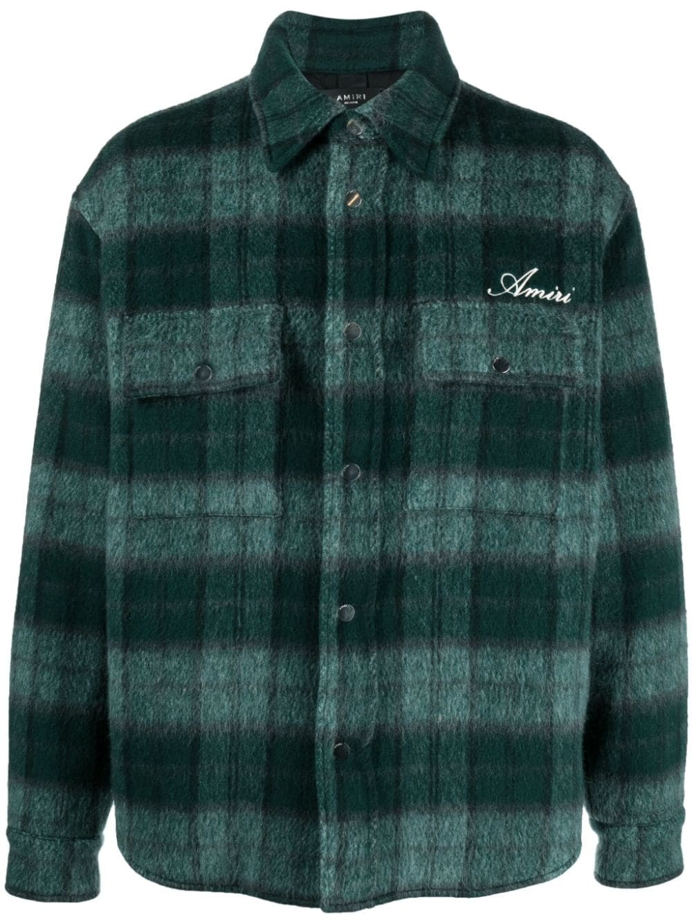 embroidered-logo plaid-patterned shirt jacket - 1