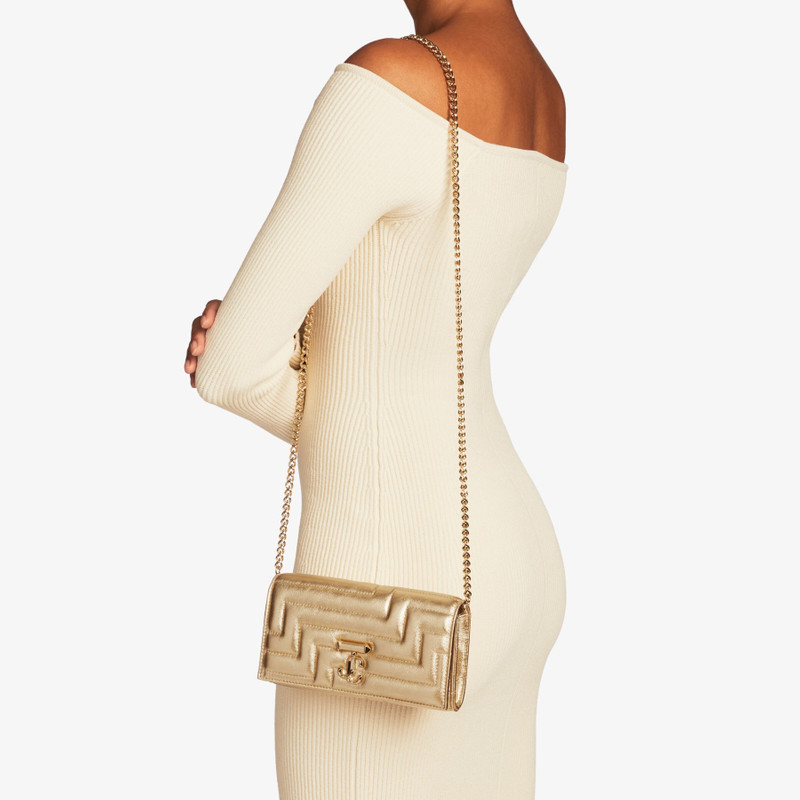 Varenne Avenue Wallet W/Chain
Gold Quilted Metallic Nappa Wallet with Crystal Bar 3