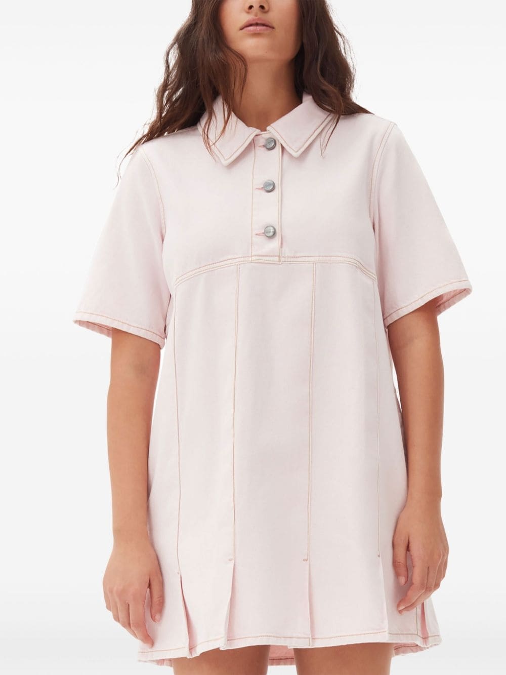 pleat-hem denim mini dress - 5