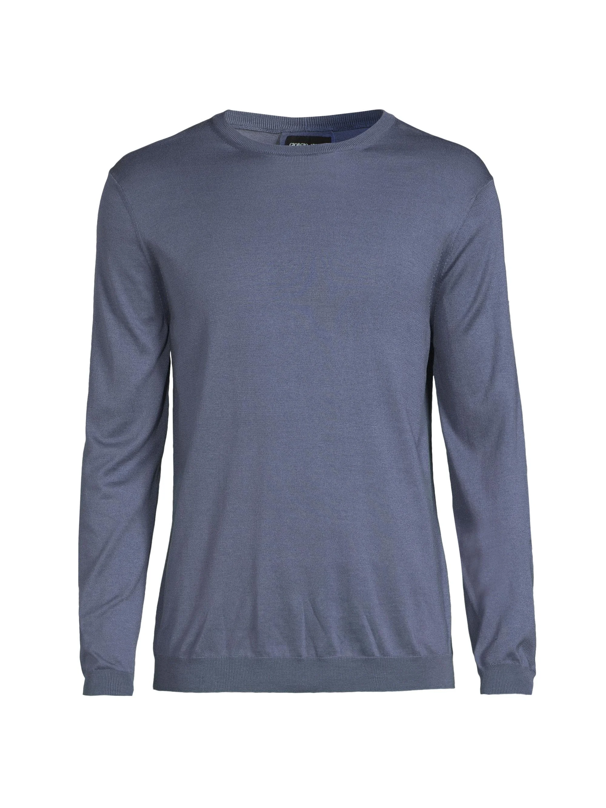 Men's Silk-Cotton Crewneck Sweater - Blue - 1