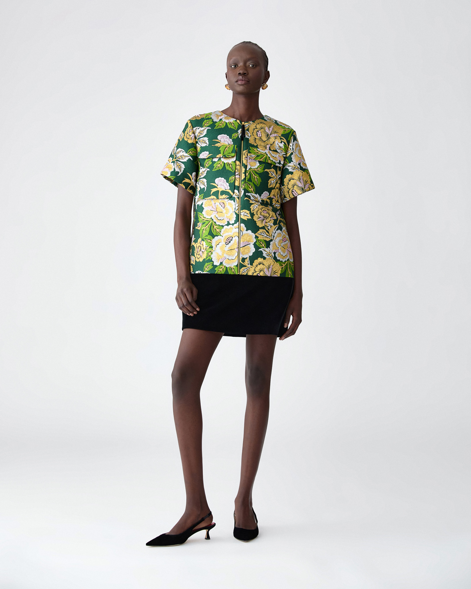 Floral Jacquard and Velvet Shift Dress - 2