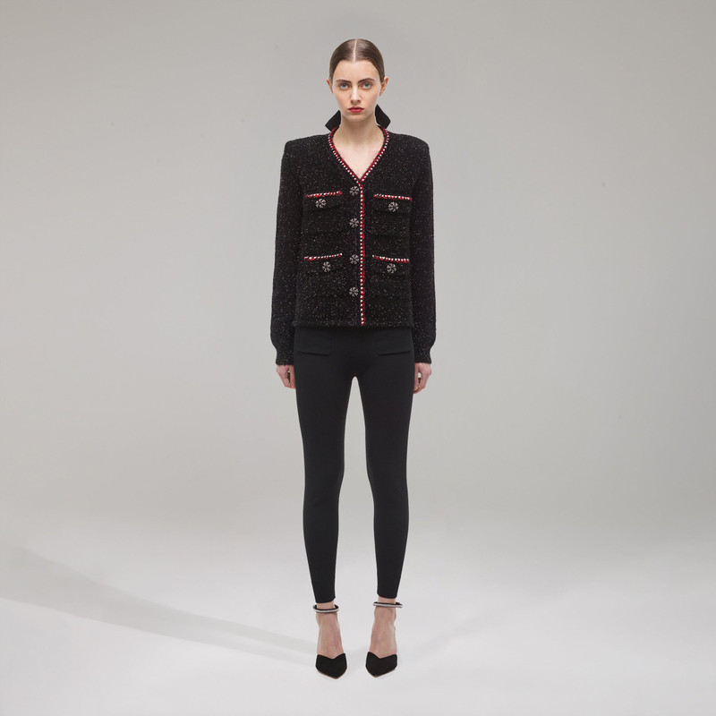 Black Metallic Yarn Cardigan 1