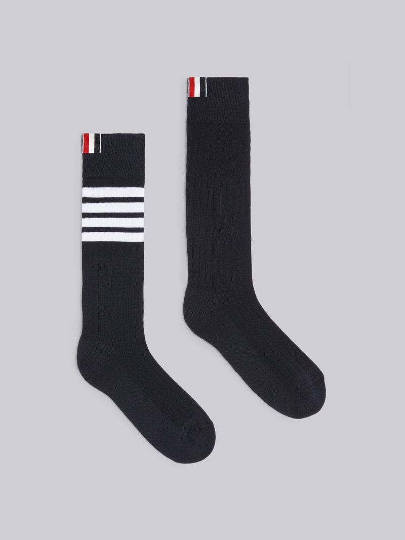 Navy Cotton Athletic Mid-calf 4-Bar Socks - 1