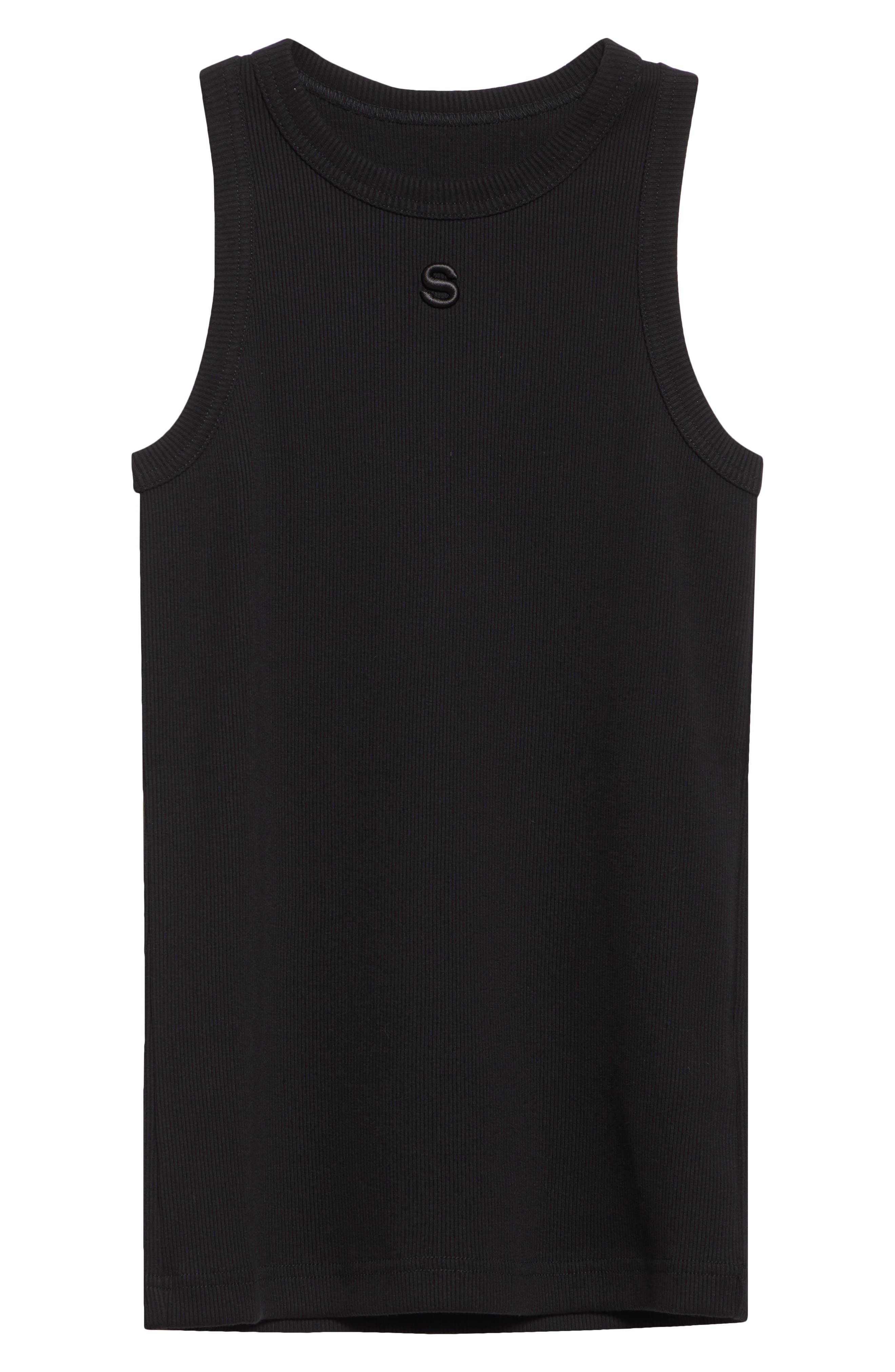 Sacai Embroidered Logo Rib Tank in Black at Nordstrom - 6