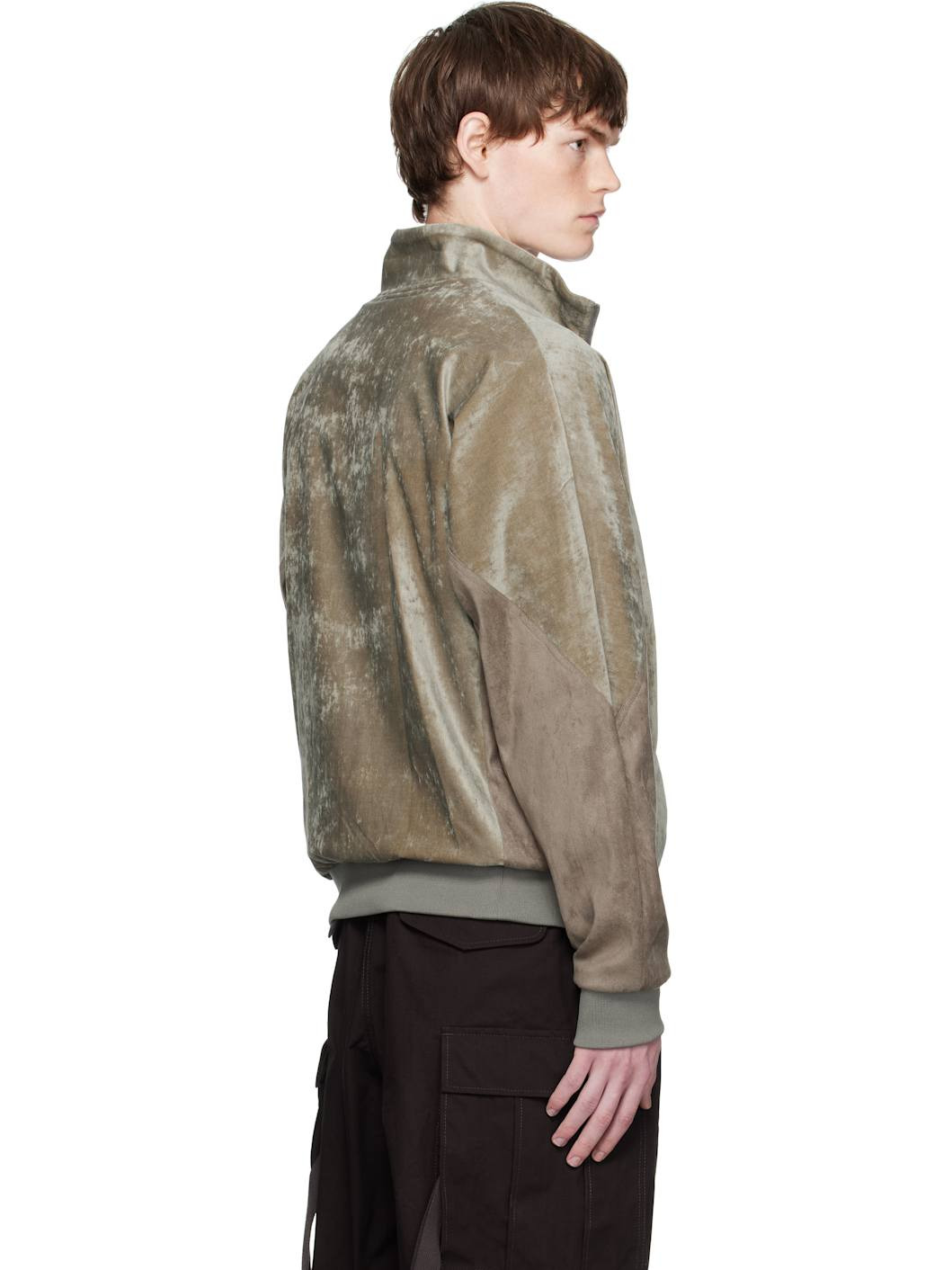 Khaki Velvet Track Jacket - 3