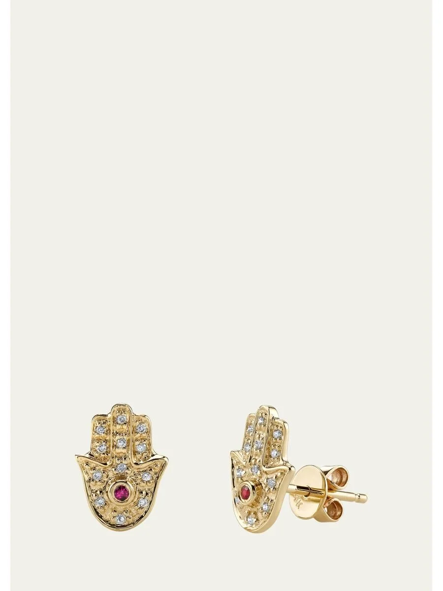 14k Yellow Gold Diamond Hamsa Single Stud Earring - 1