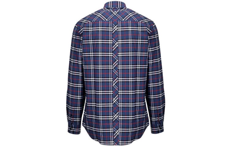 Men's Burberry Cotton Plaid Shirt Navy Blue 80175621 - 2