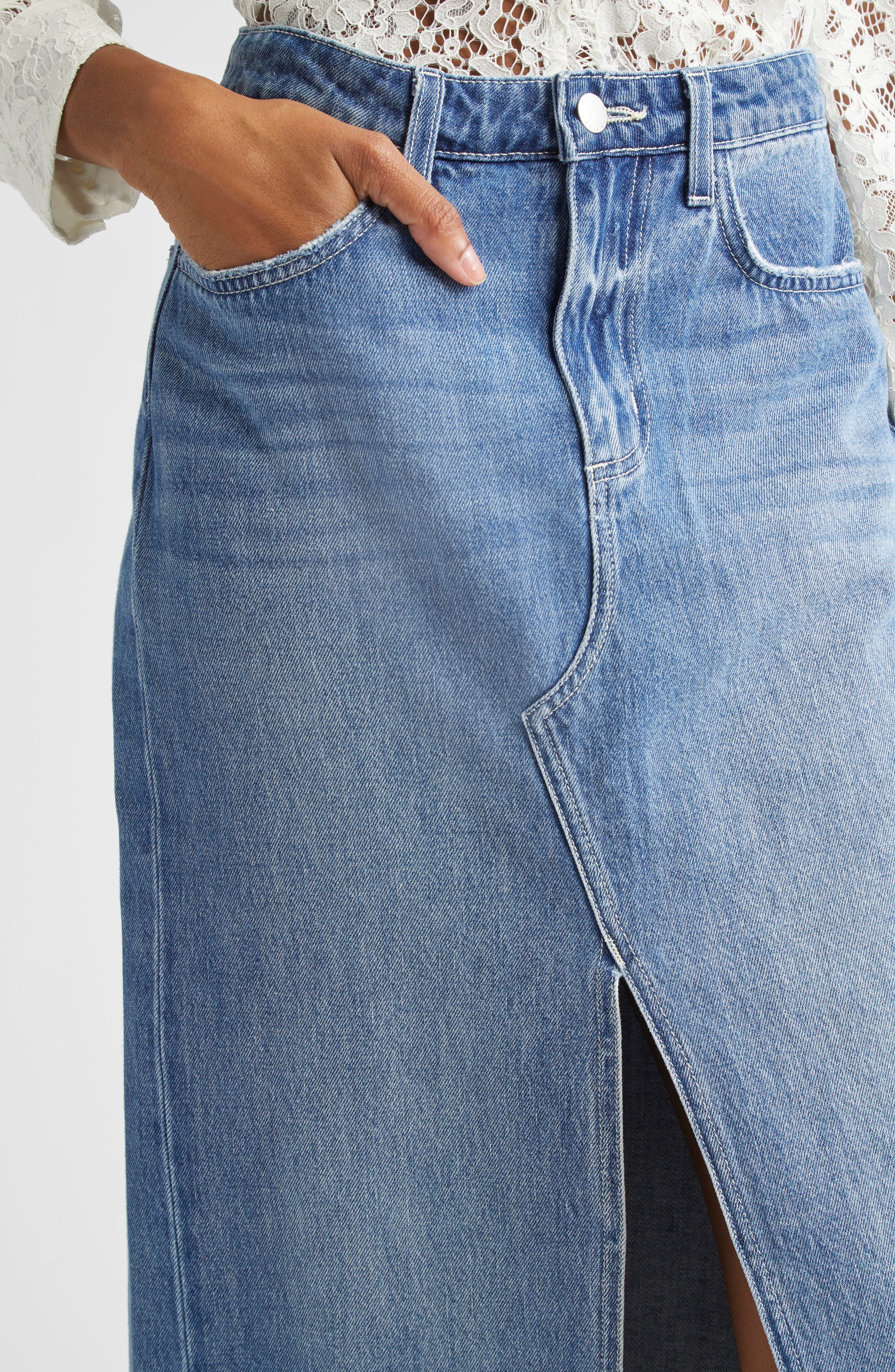 L'AGENCE Rysa Front Slit Denim Maxi Skirt in Woodrow at Nordstrom - 5
