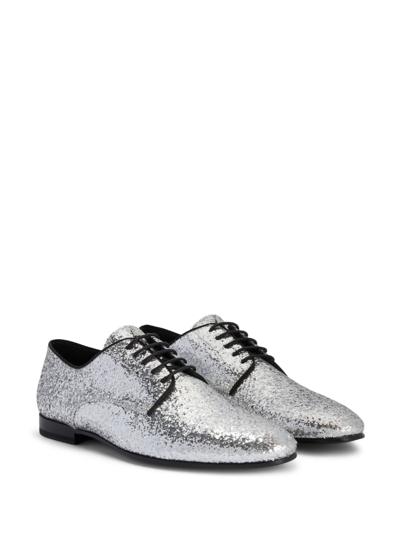 metallic-effect lace-up leather loafers - 2