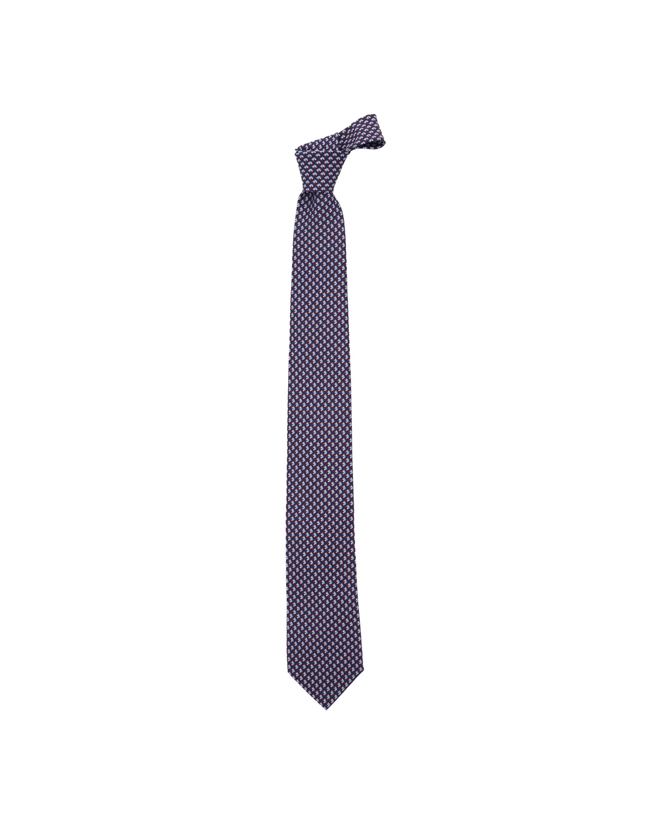 Blue Tie With Rear Tie Closure And All-over Gancini Print In Silk Man - 1