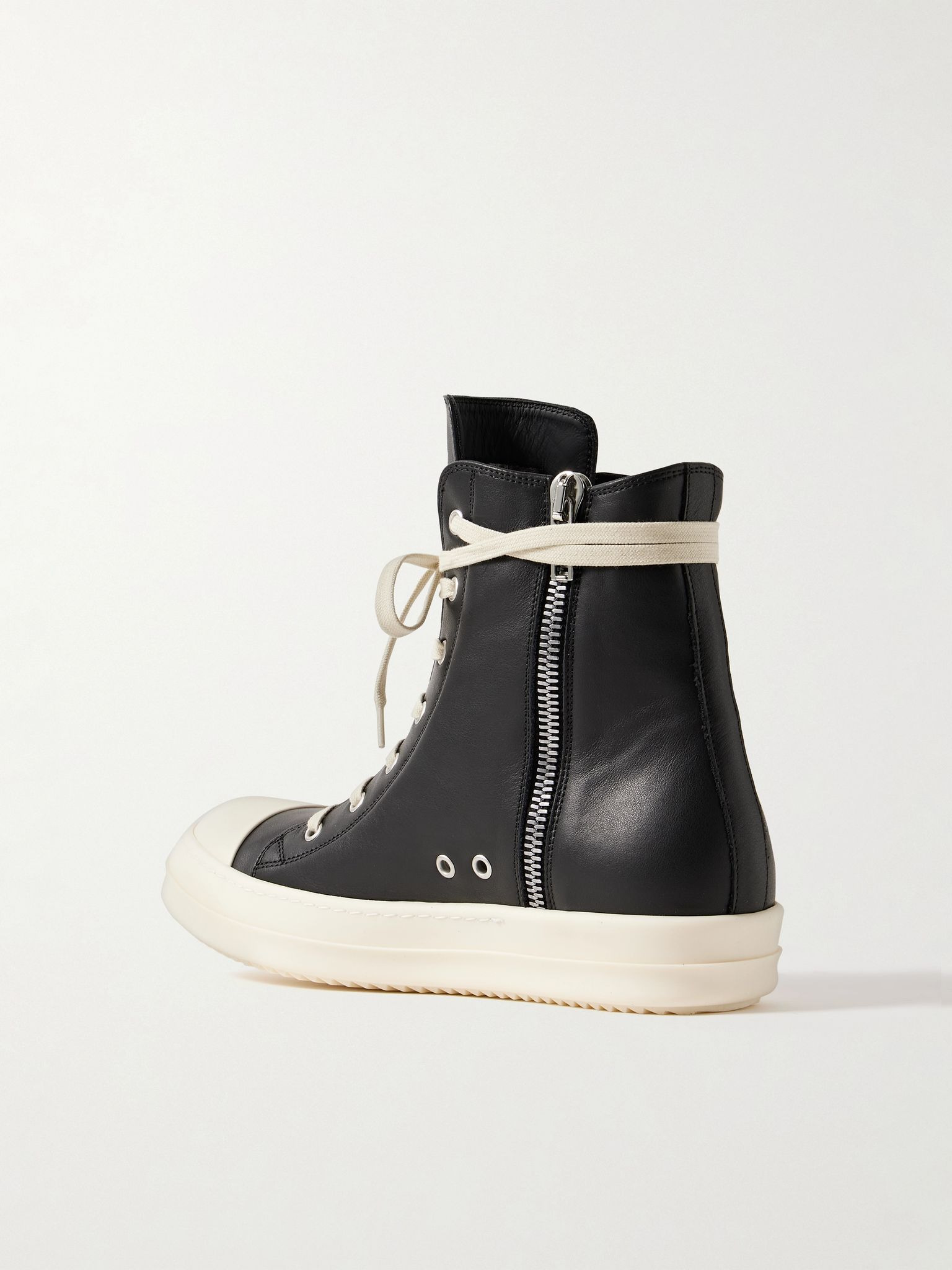 Leather High-Top Sneakers Black - 4