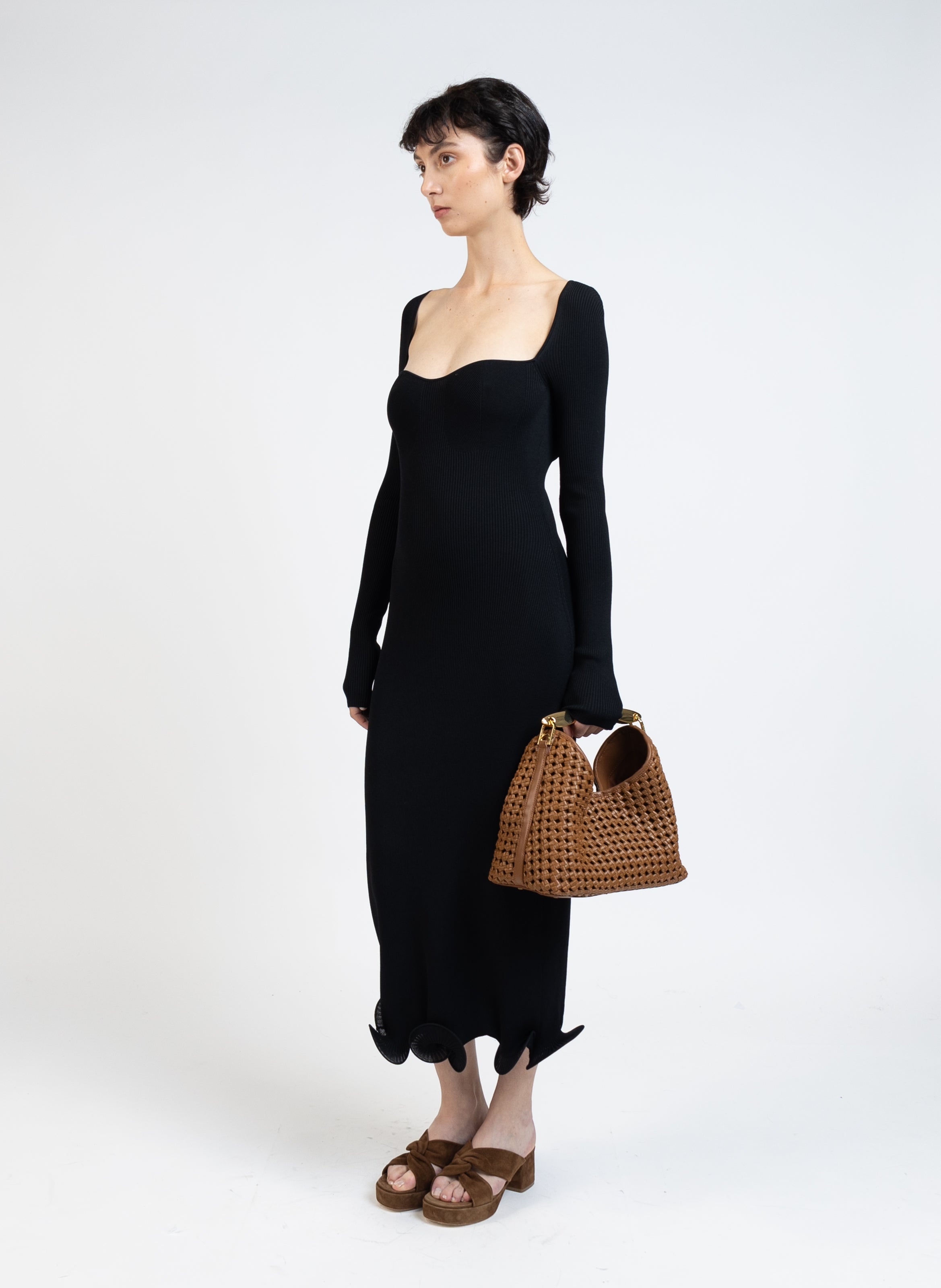 Long Sleeve Knit Dress/Black - 3