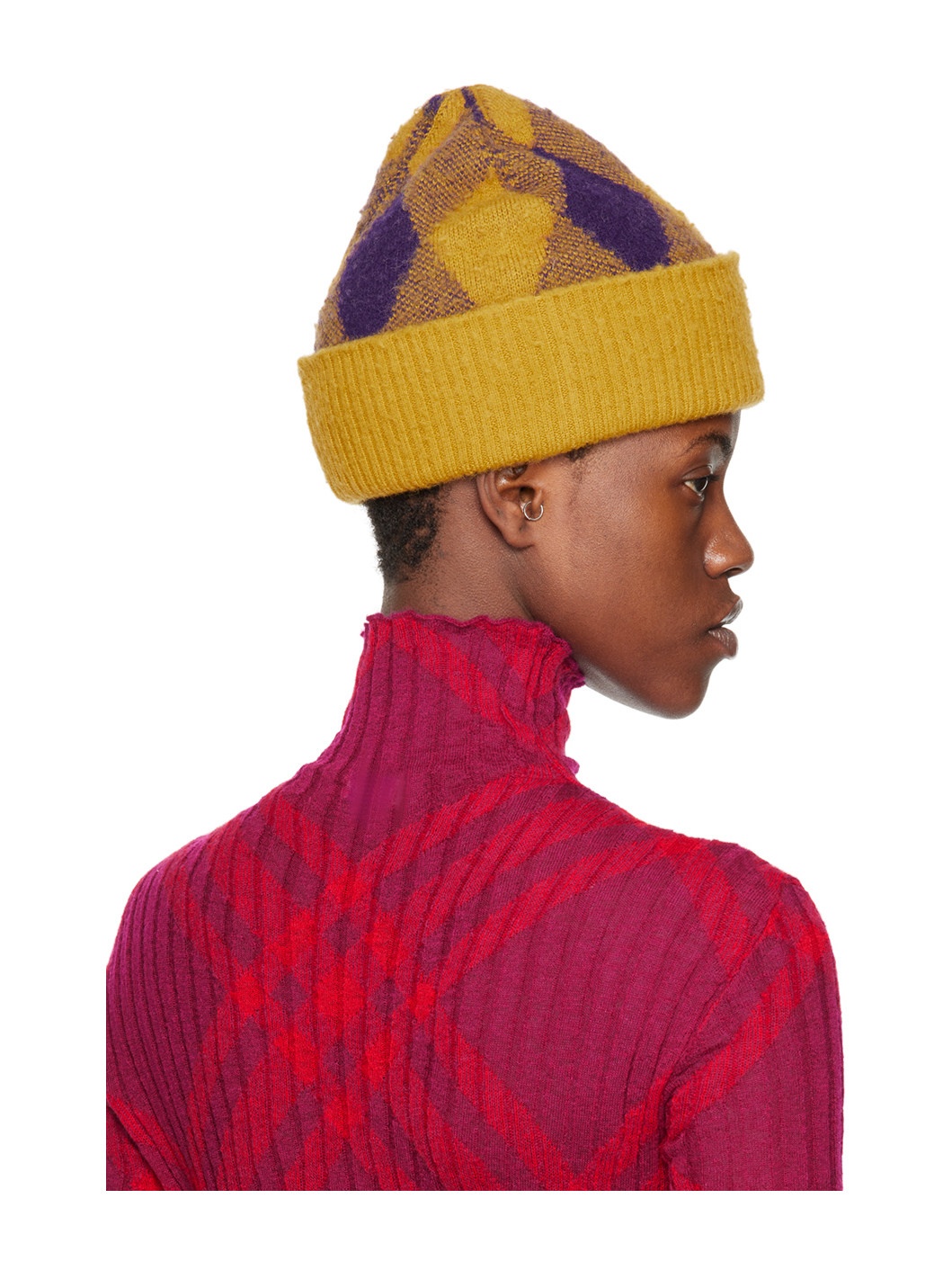 Yellow & Purple Argyle Beanie - 3