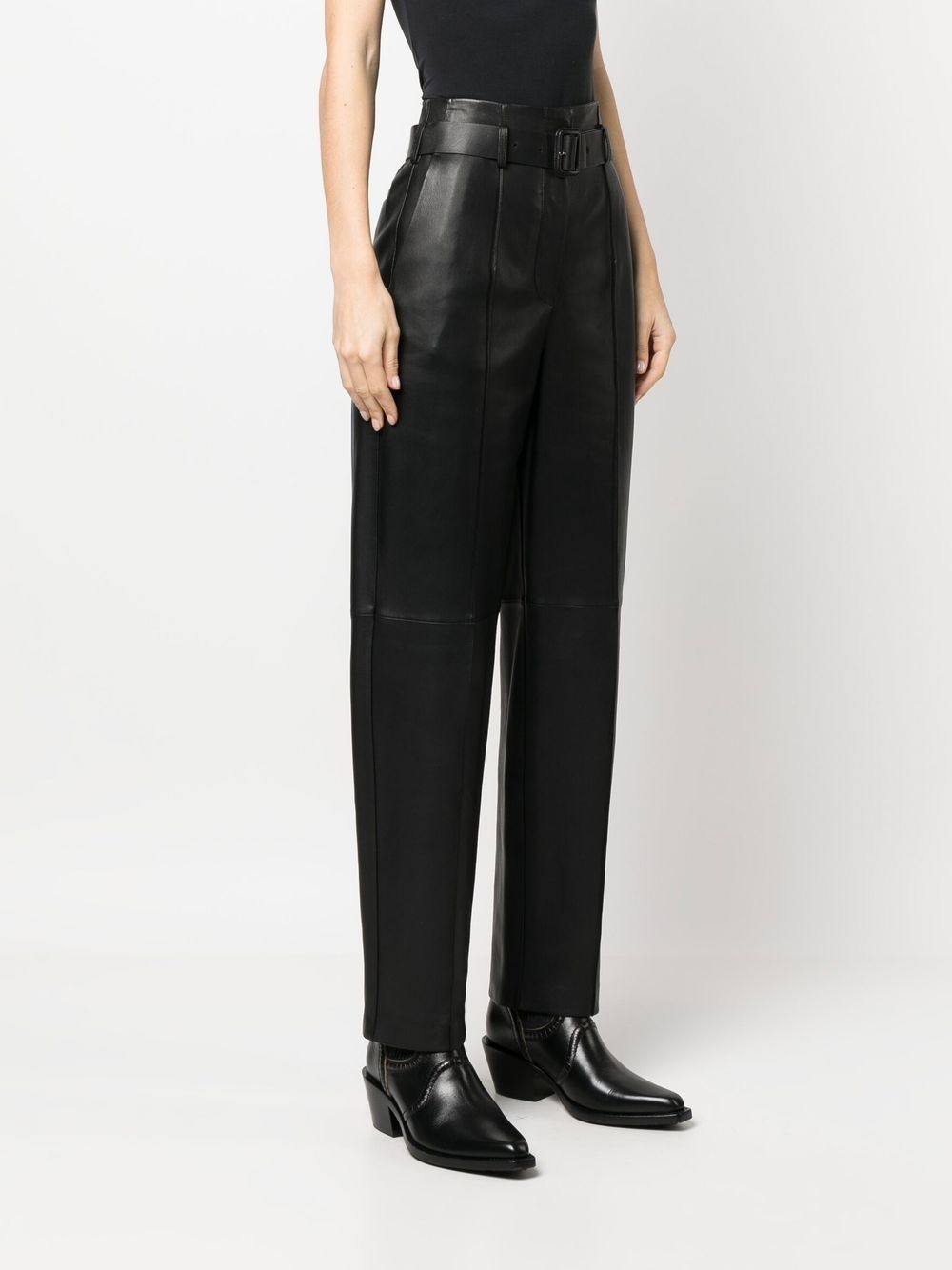 high-waisted leather tapered trousers - 3