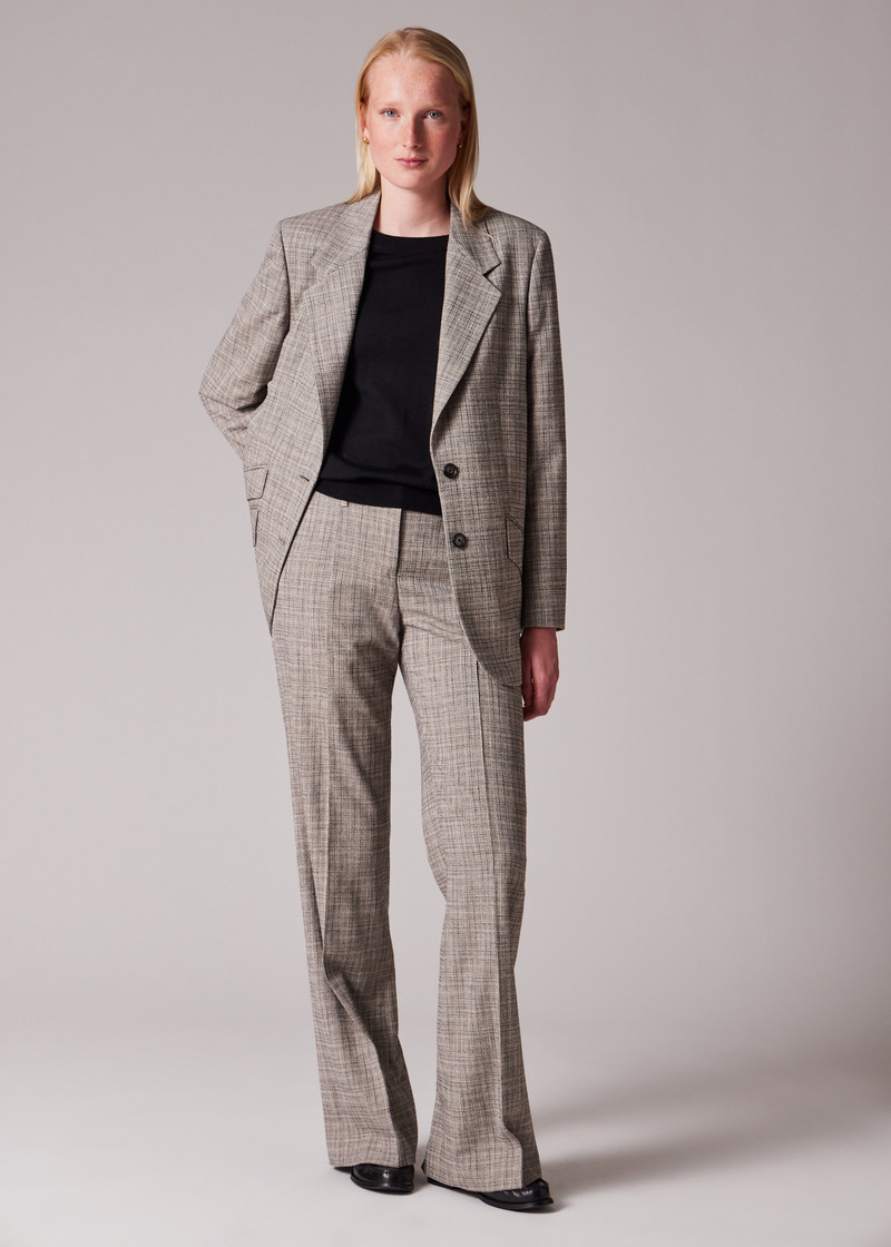 Women's Grey Textured Check Wide-Leg Trousers 7