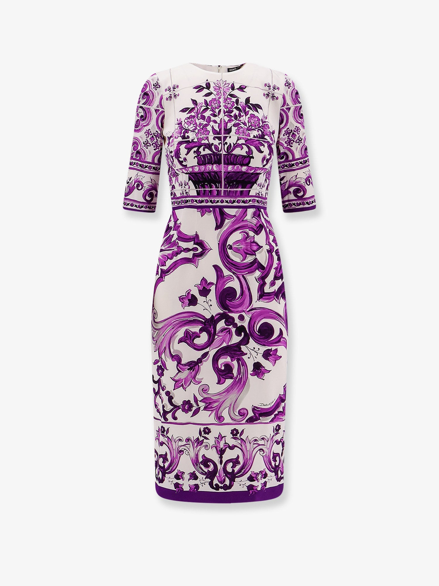 Dolce & Gabbana Silk Midi Pencil Dress With Maiolica Print - 1