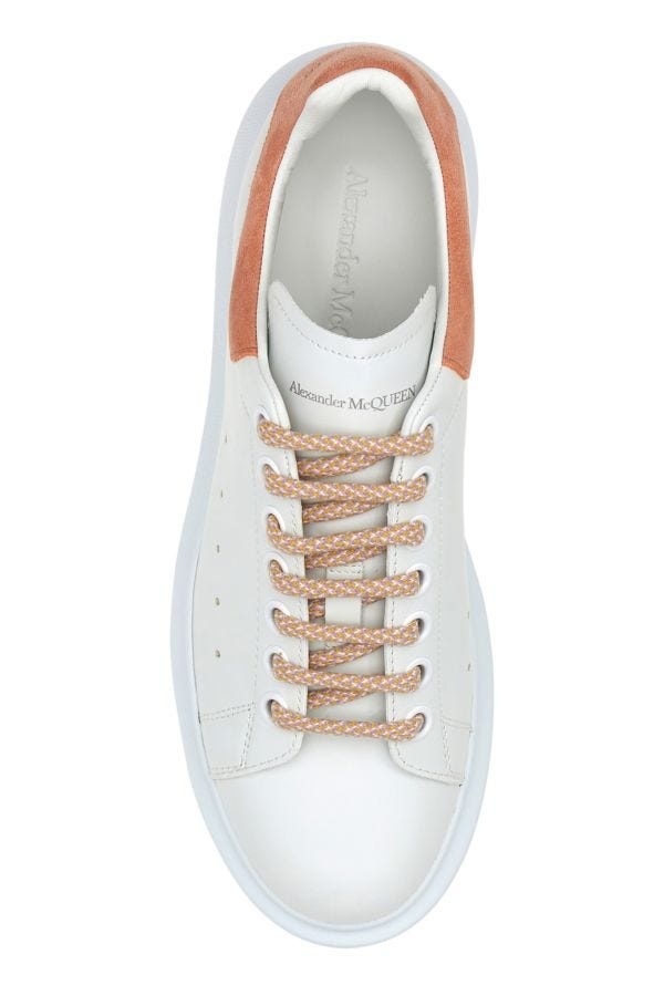 White leather sneakers with pink suede heel - 4