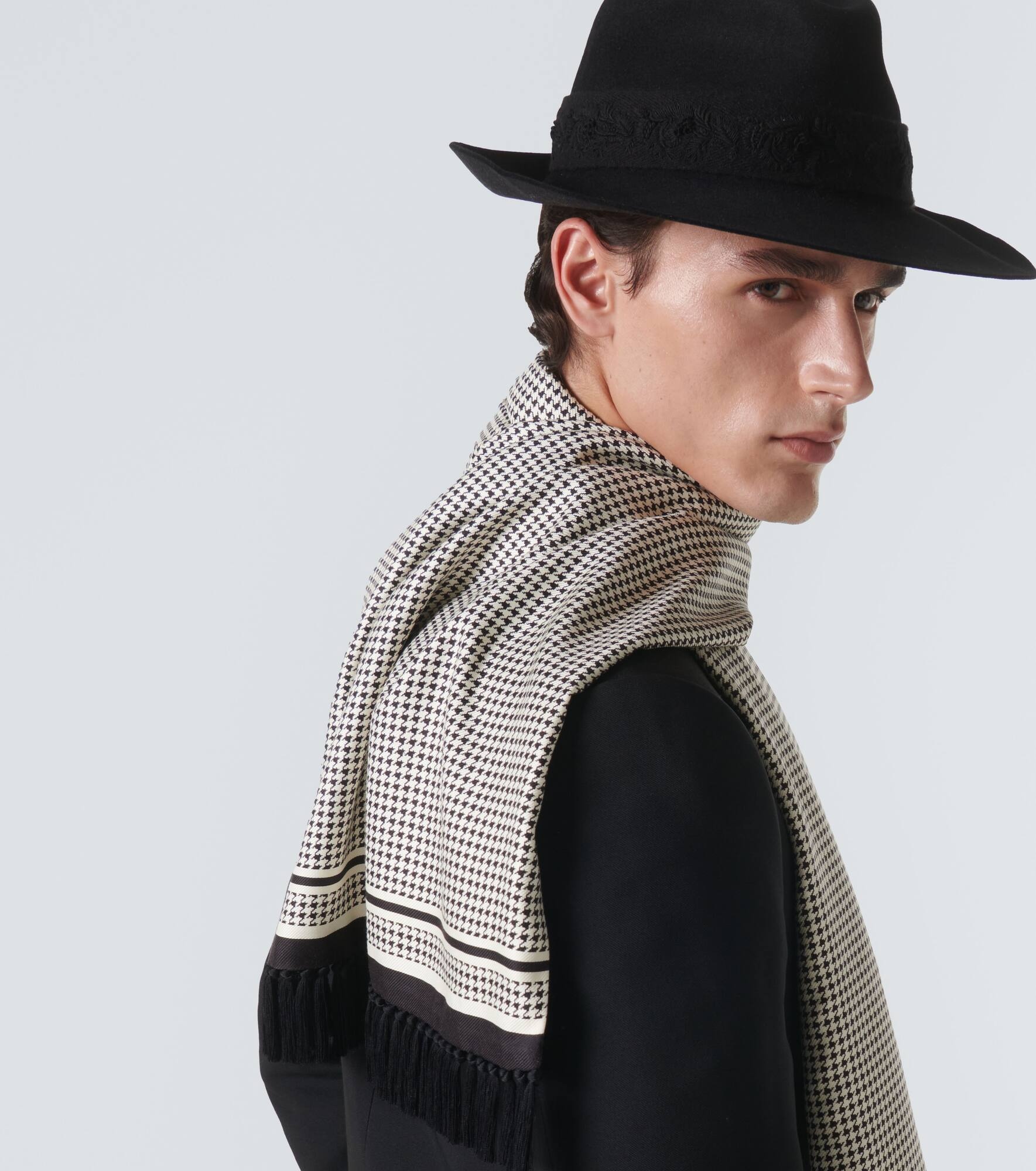 Houndstooth fringed silk scarf - 2