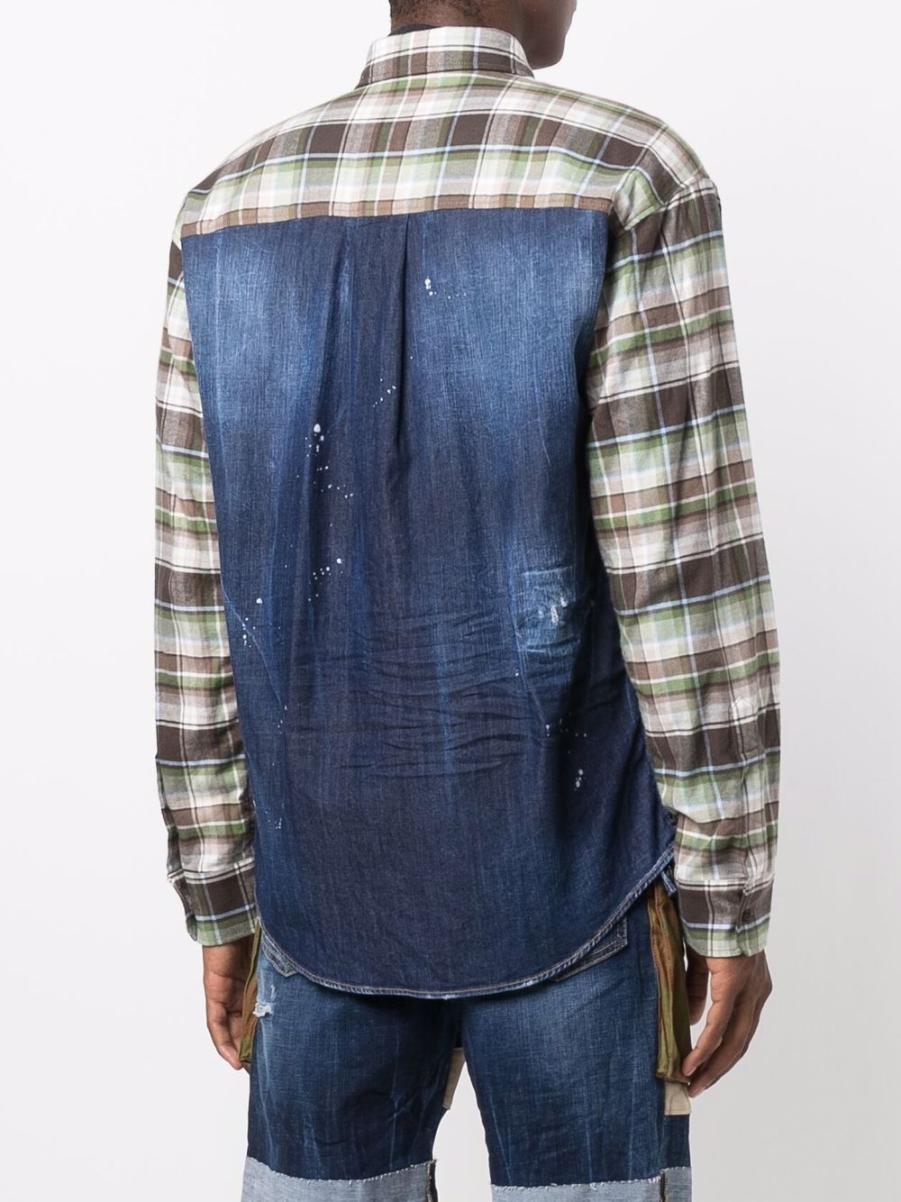 plaid panelled denim shirt - 4