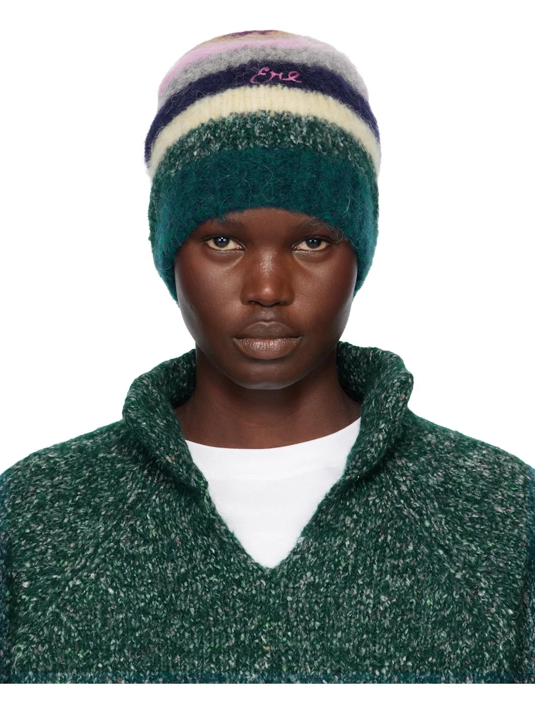 Multicolor Striped Alpaca Mohair Beanie - 1