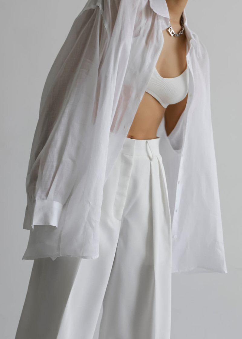 Marlow Oversized Linen Shirt - White 5