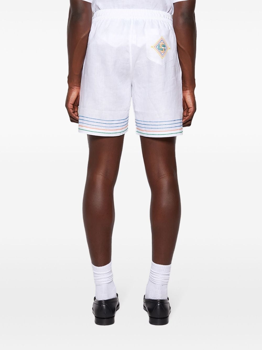 stripe-embroidered linen shorts - 5