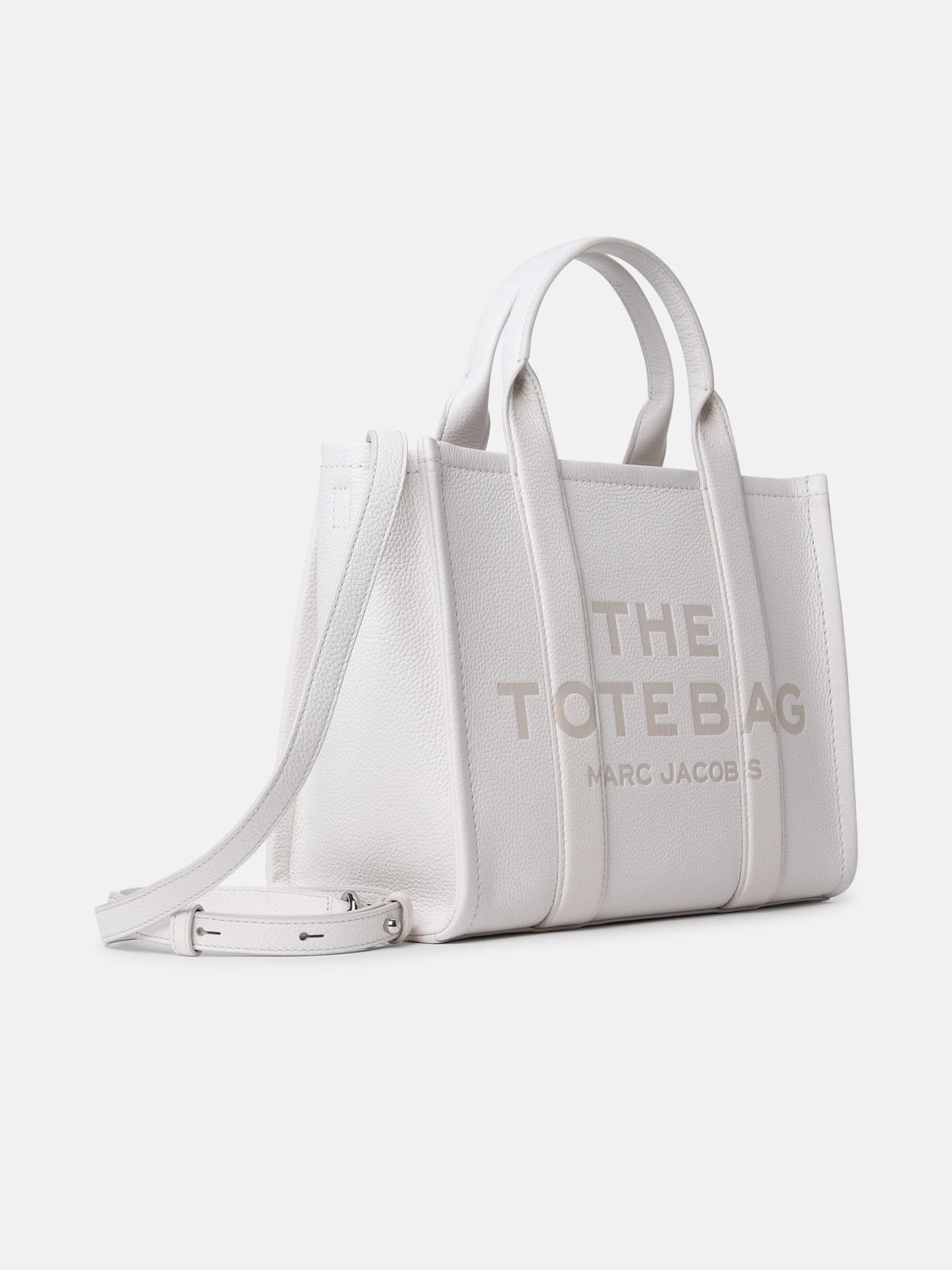 CREAM LEATHER MIDI TOTE BAG - 2