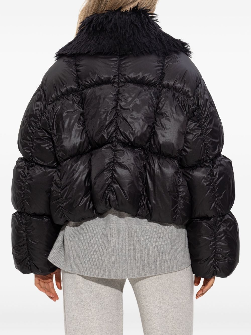 quilted faux-fur-collar jacket - 4