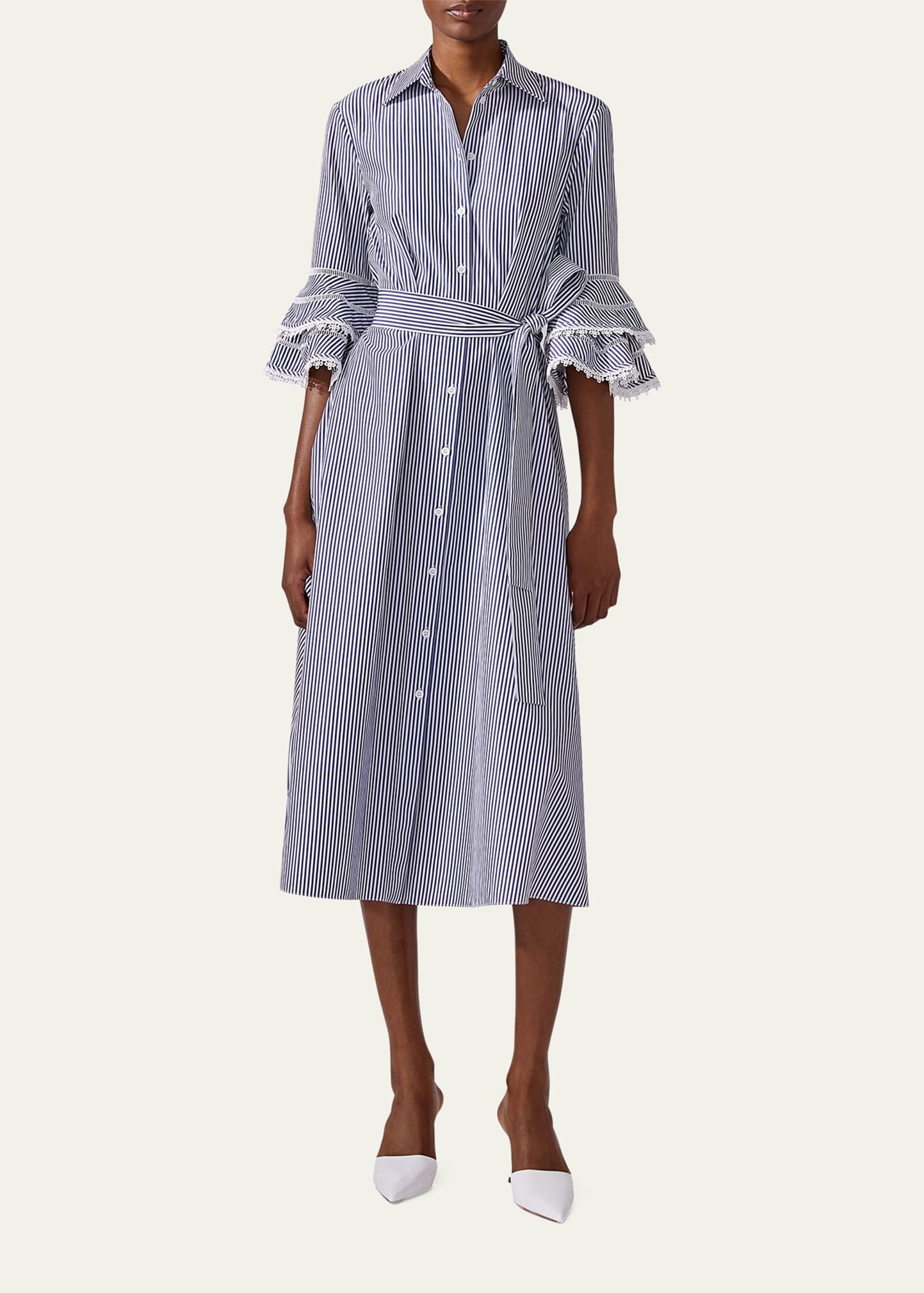 Stripe Tiered Ruffle Sleeve Shirtdress - 2