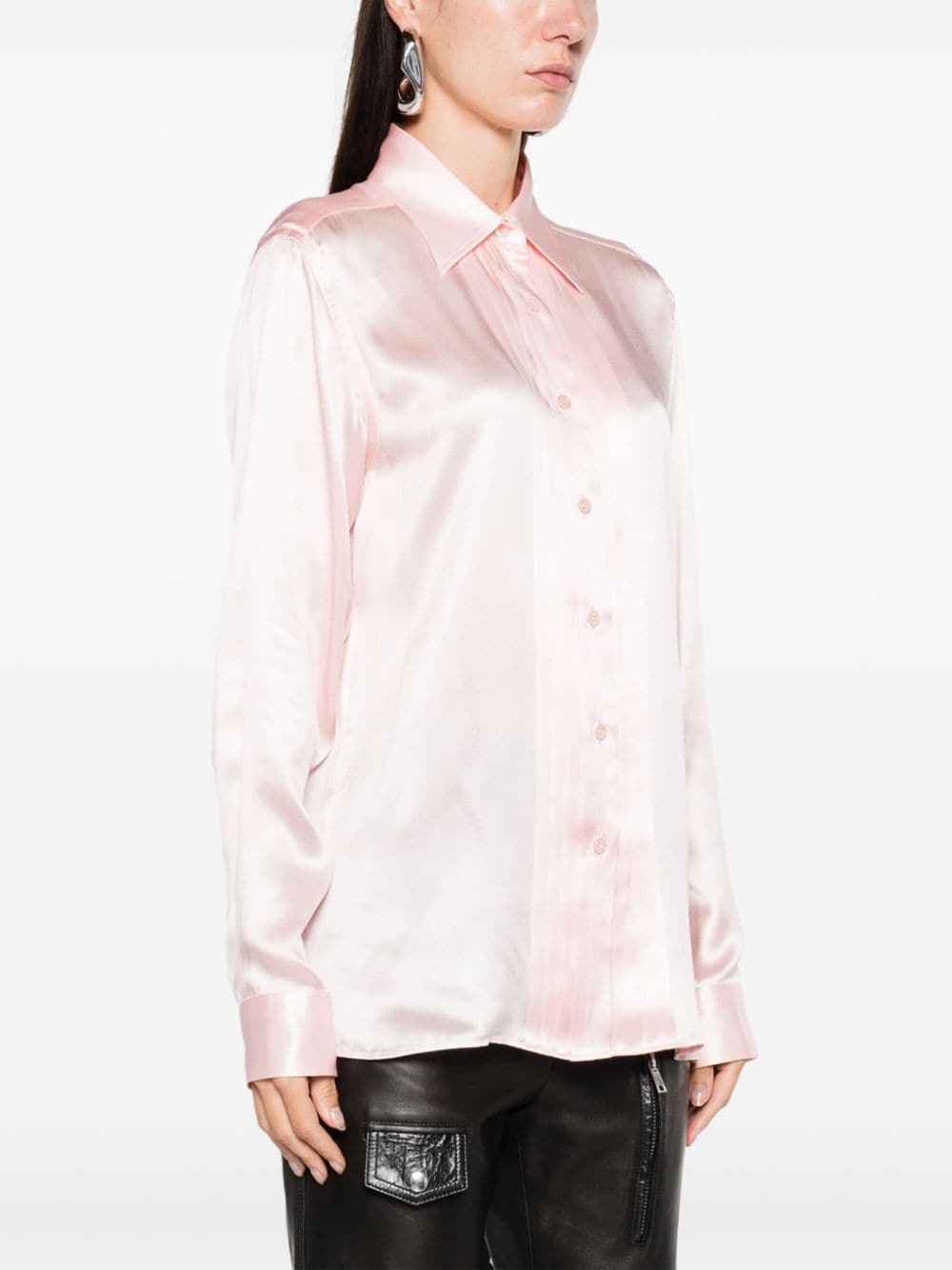 pintuck-detail silk shirt - 3