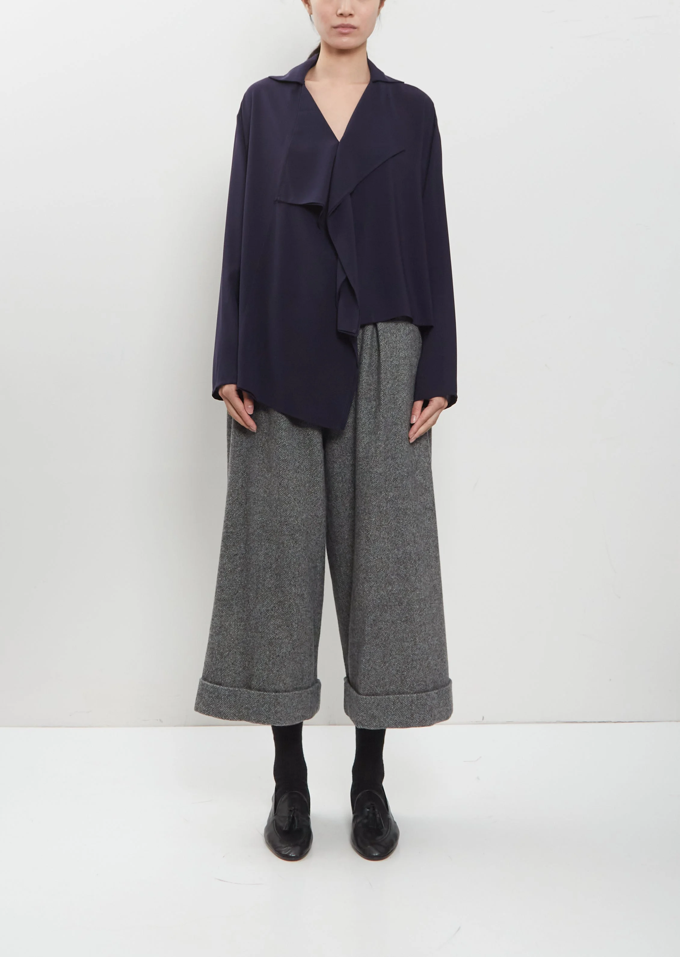 Front Tuck Turn Up Twill Flannel Pant - 1