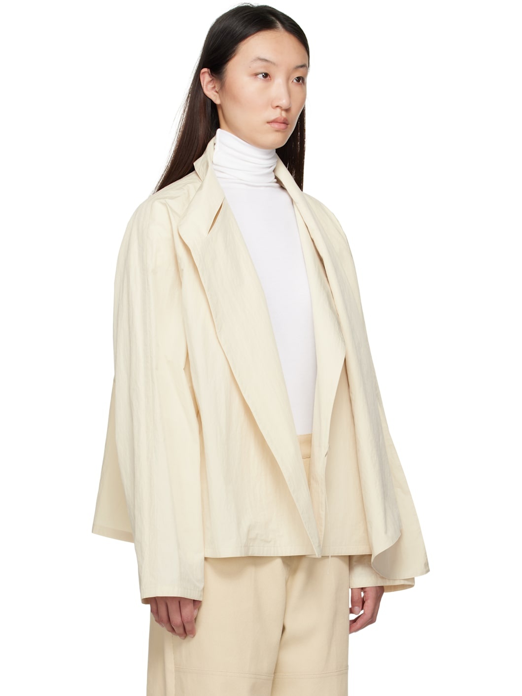 Beige Scarf Short Trench Jacket - 2