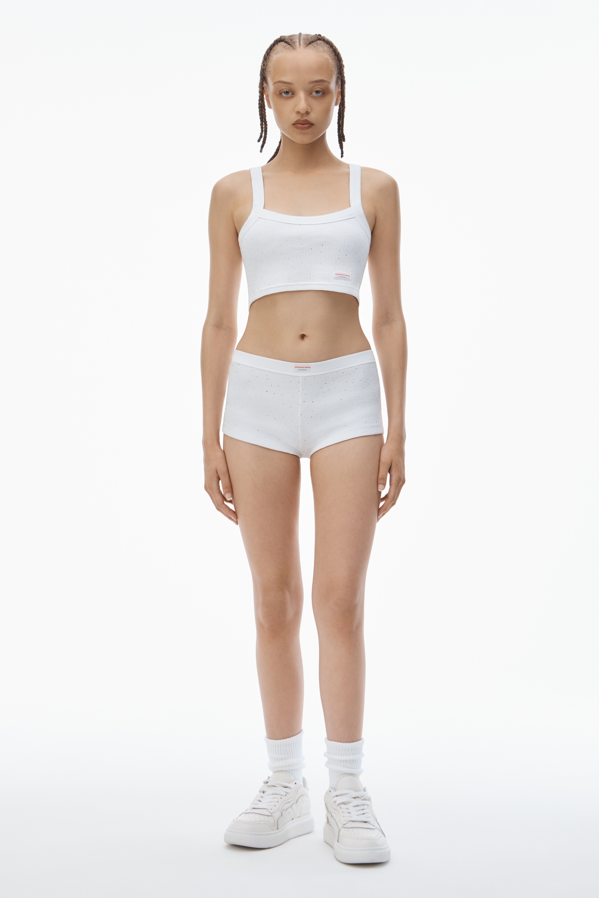 Crystal Hotfix Cropped Camisole in Waffle Knit - 5