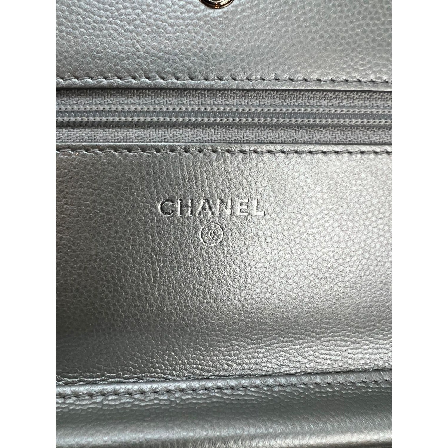 Chanel Silver Caviar Chevron Quilted Boy Wallet on a Chain - 6