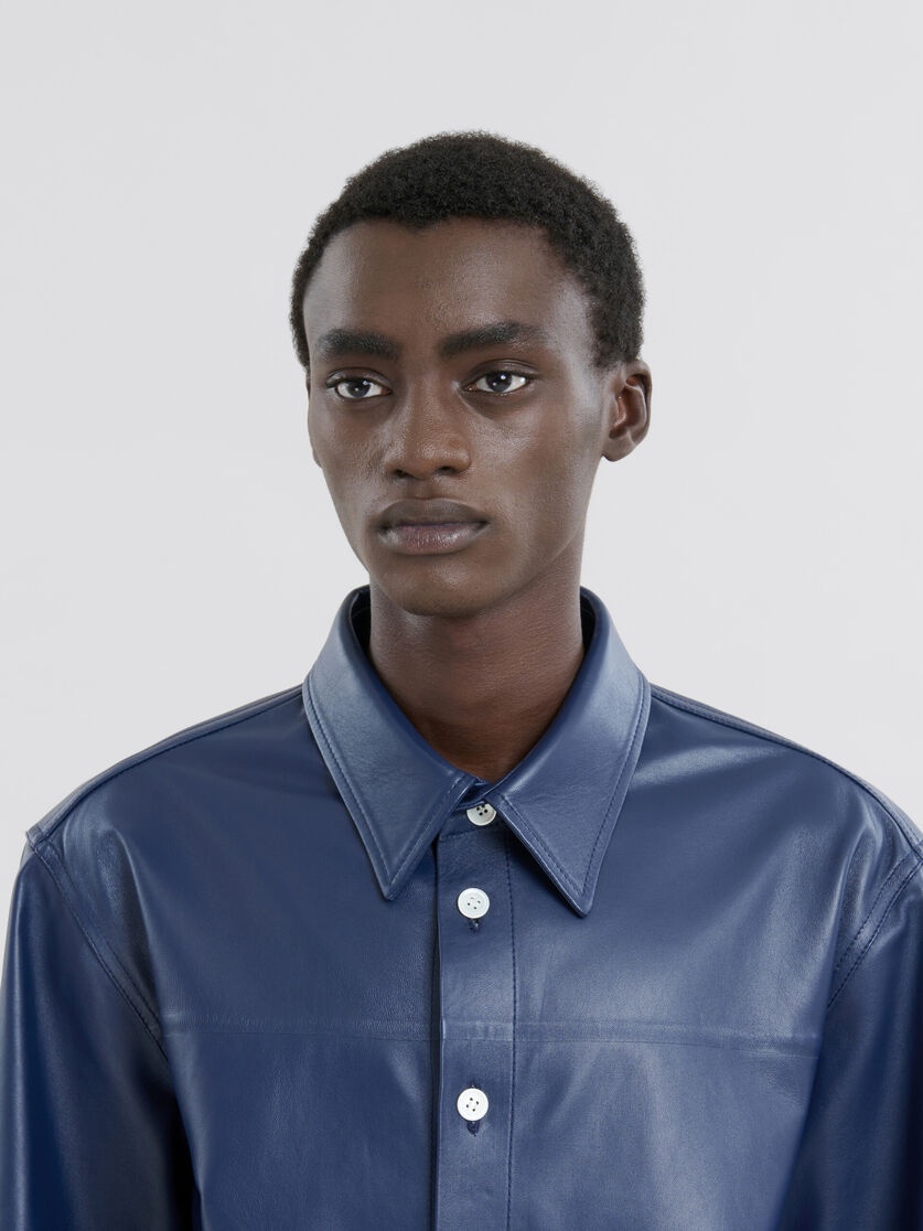 SHORT SLEEVED SHIRT IN BLUE NAPPA - 4