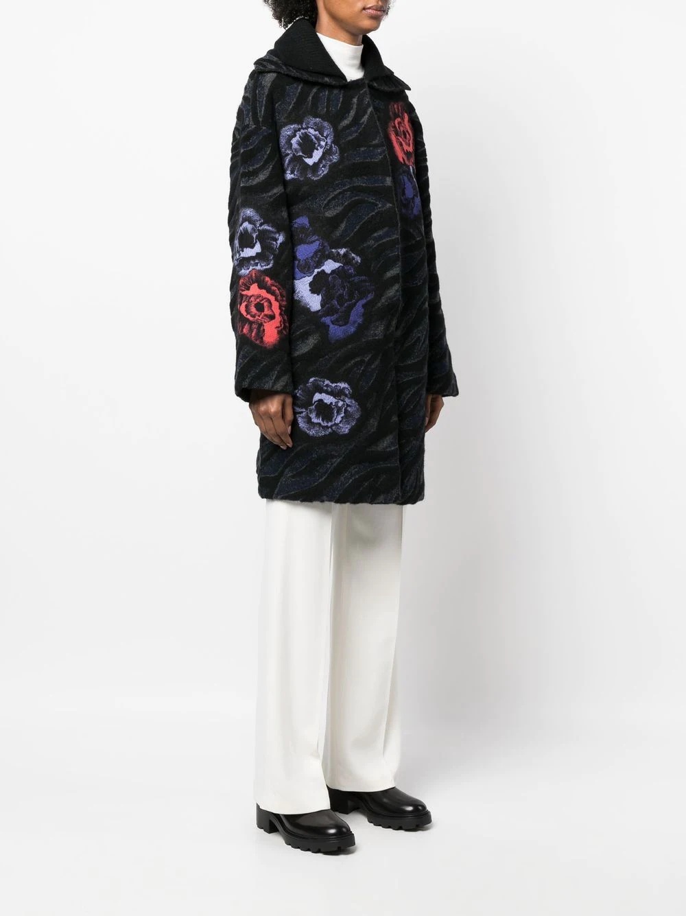 floral-embroidered knitted cardigan-coat - 3