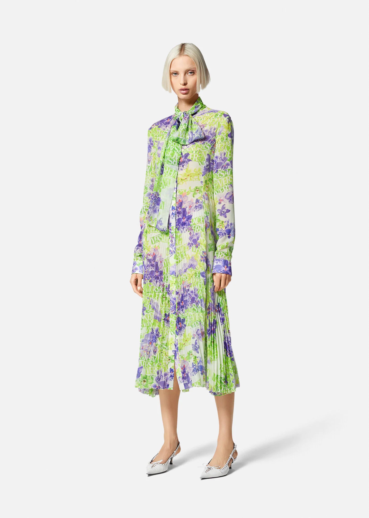 Logo Orchid Silk Midi Shirt Dress - 3