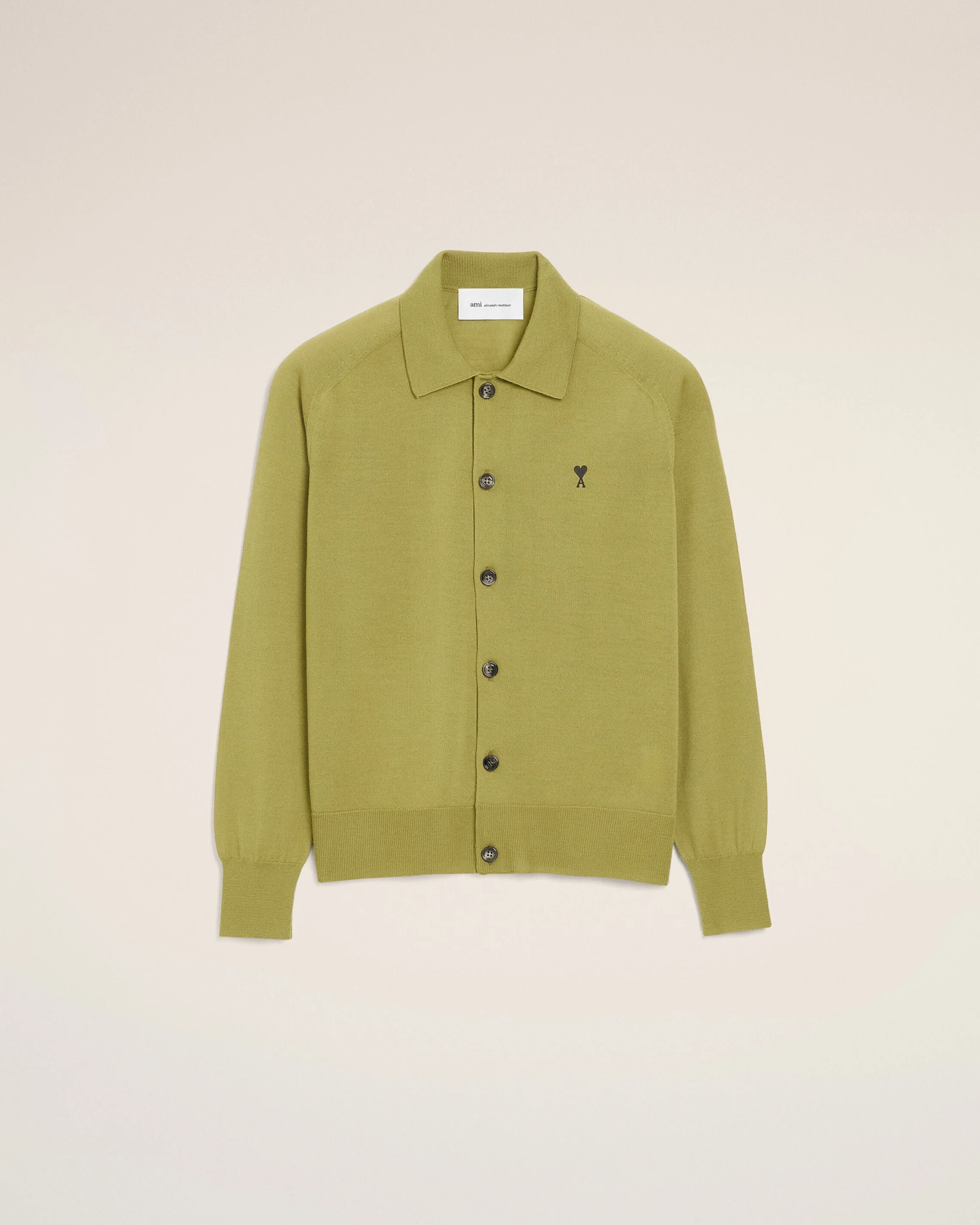 GREEN WOOL SHIRT COLLAR AMI DE COEUR CARDIGAN - 1