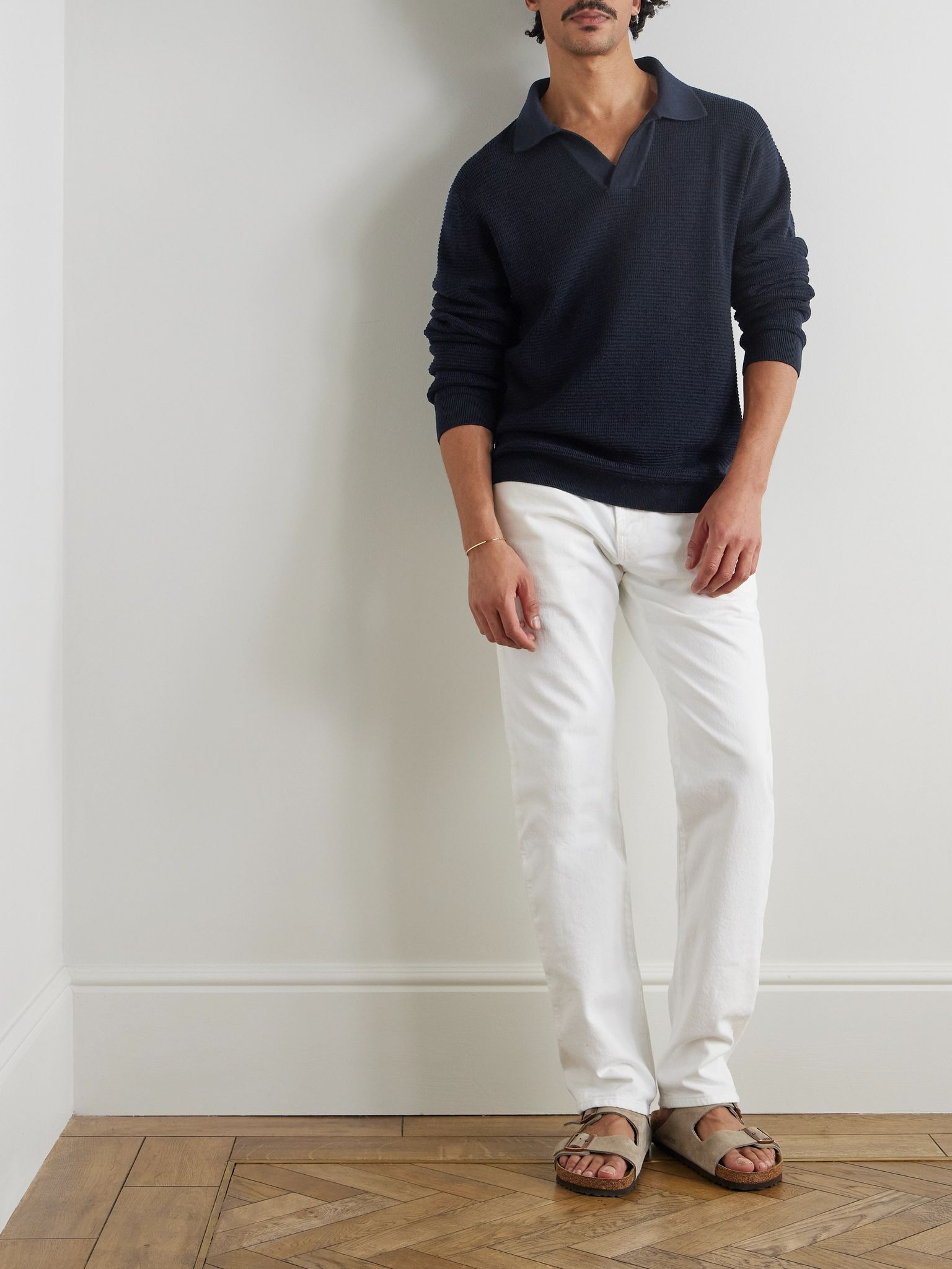 Orlando Merino Wool Polo Sweater Navy - 2