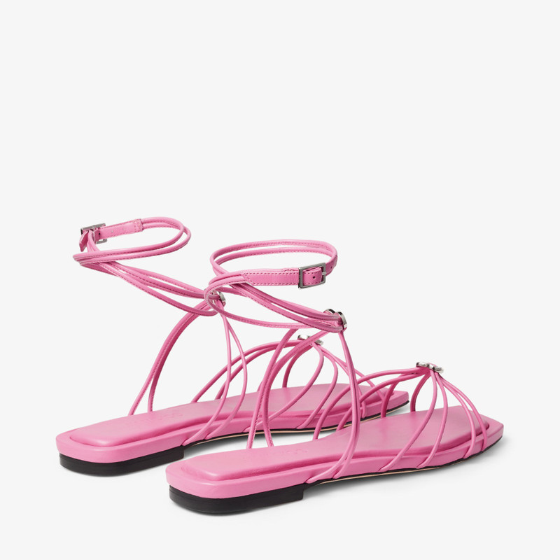 Indiya Flat Candy Pink Nappa Leather Flat Sandals with Crystal Hearts 6