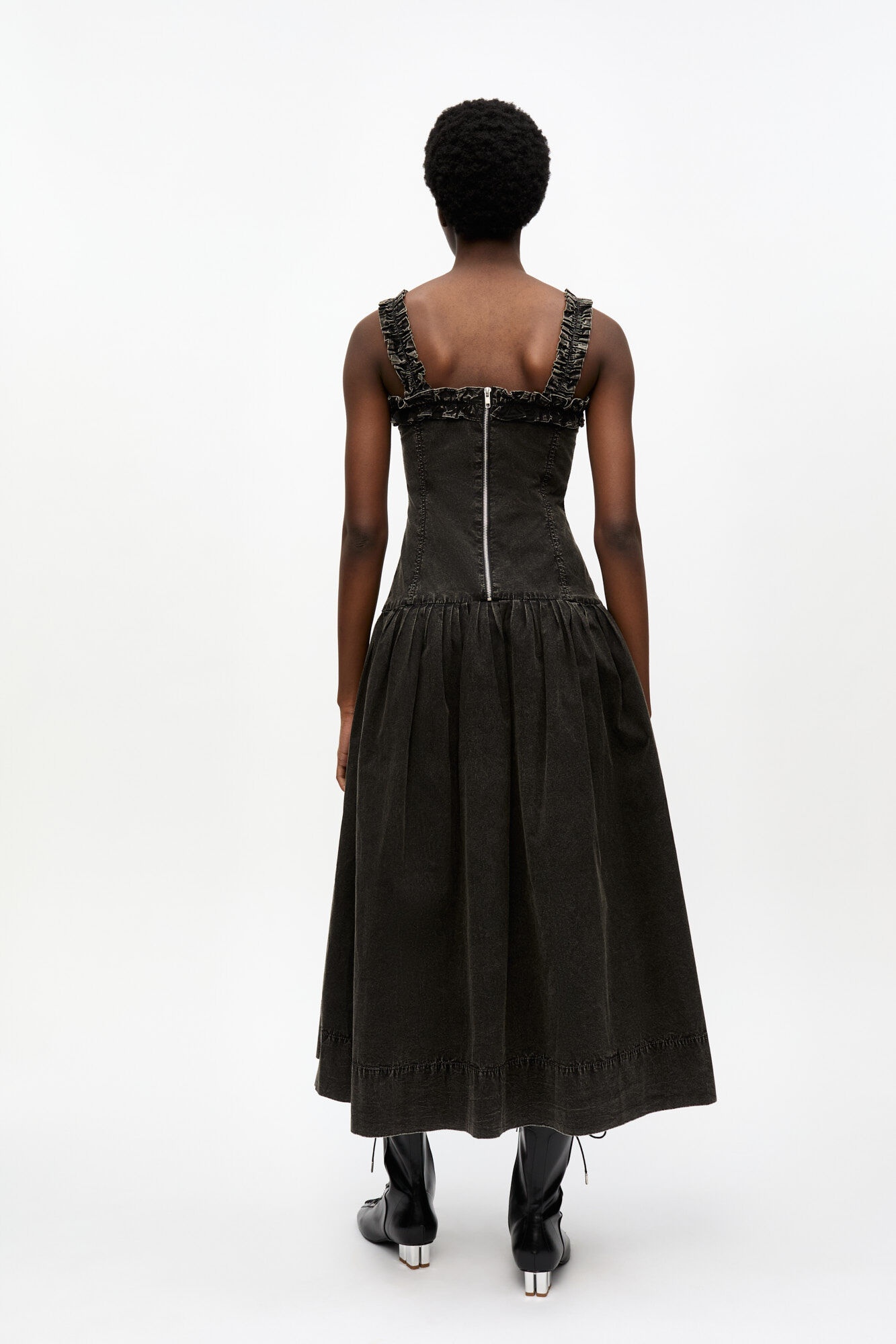 BLACK WASHED STRETCH COTTON CORSET DRESS - 3